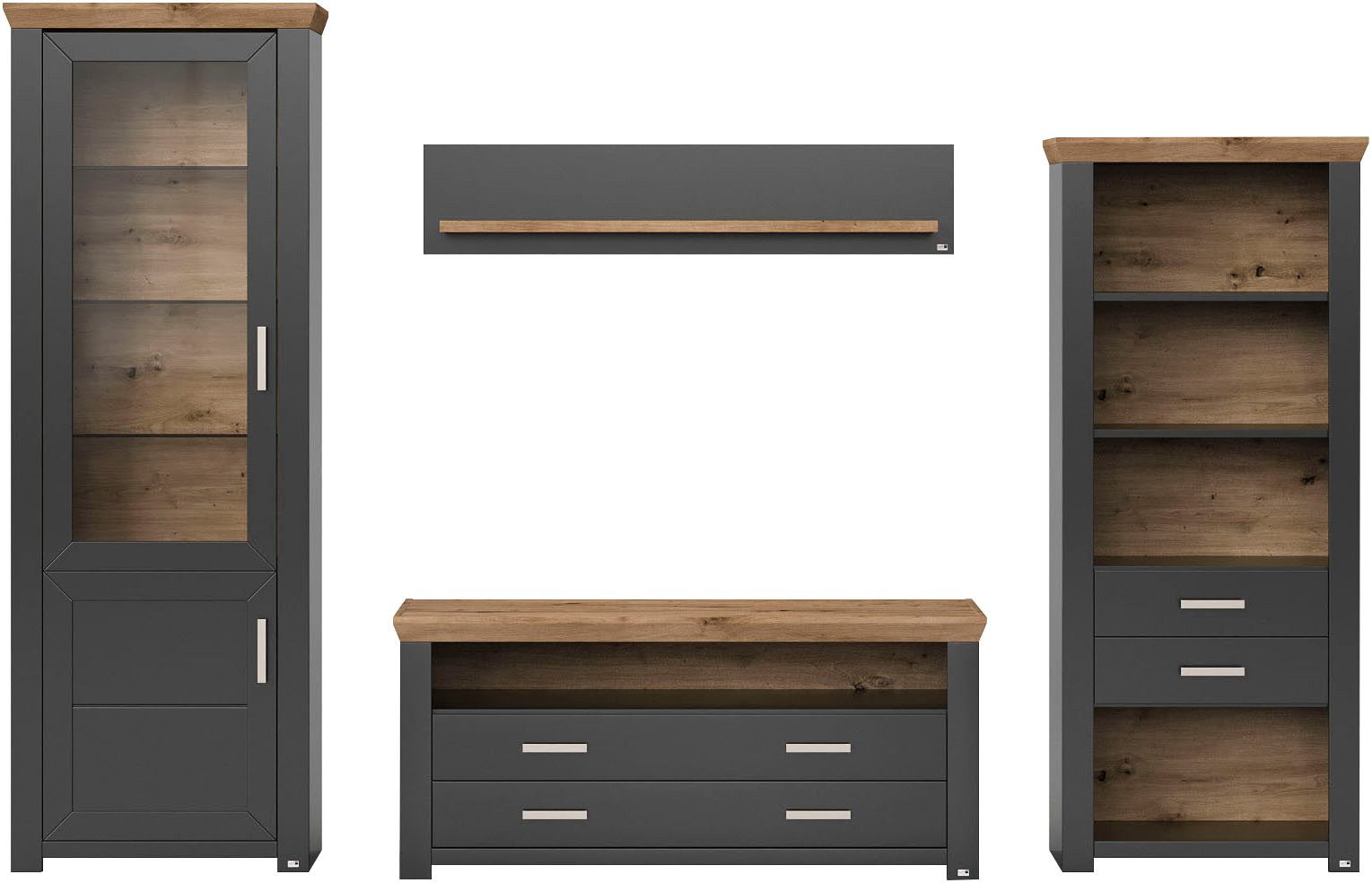 set one by Musterring Wandmeubel York Combinatie 04, in 3 kleurvarianten, totale breedte 310 cm (4-delig)