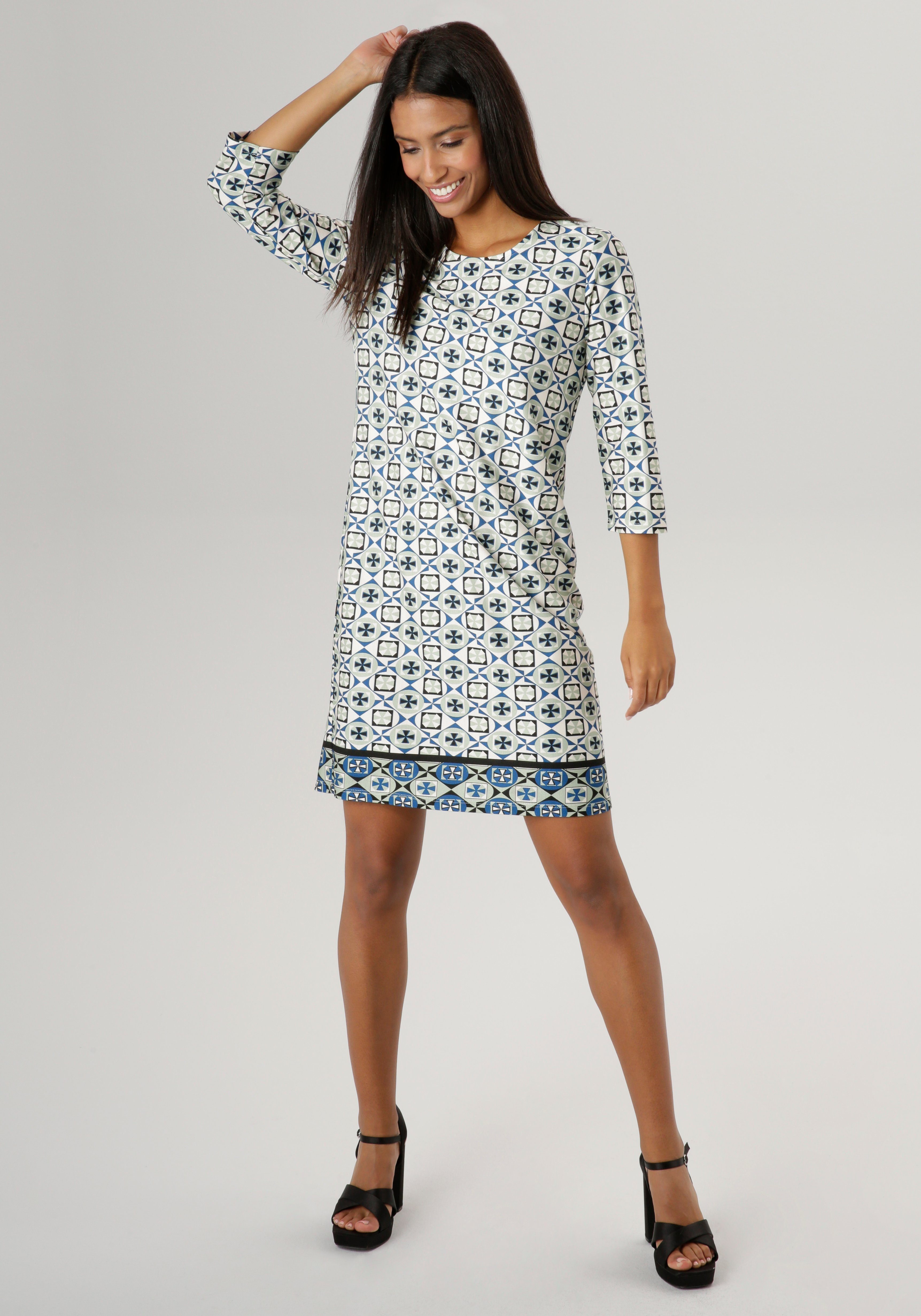 Aniston SELECTED Jerseyjurk met geometrisch patroon en bedrukte rand nieuwe collectie