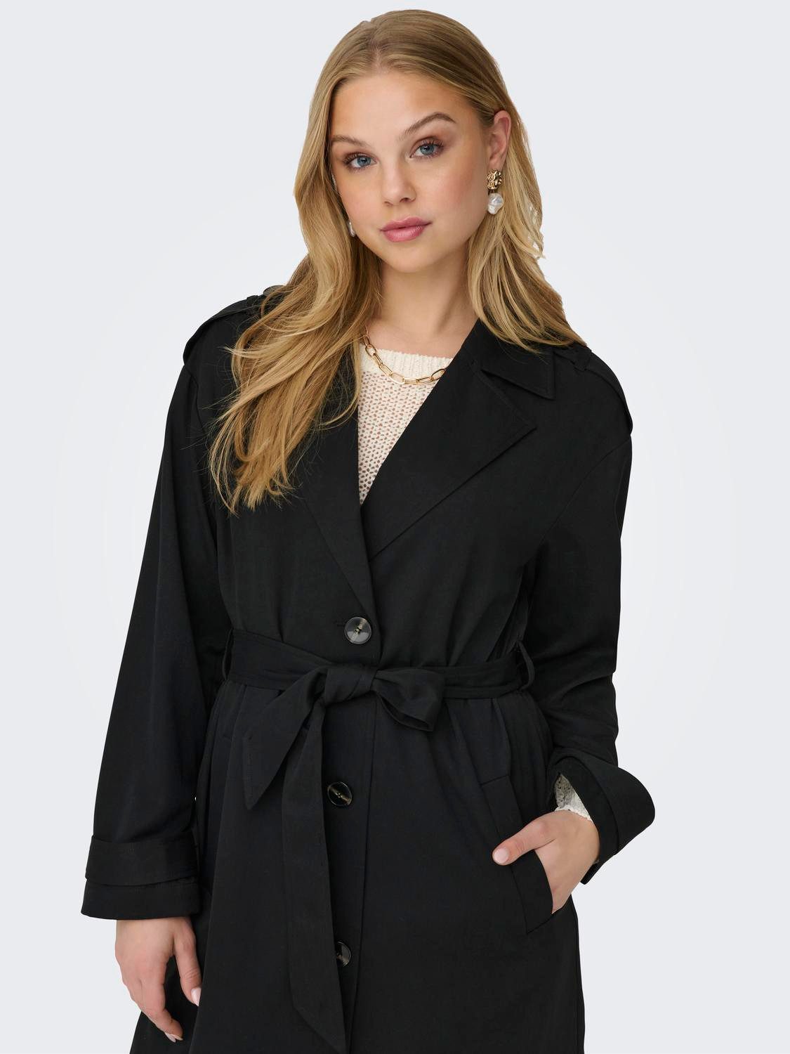 Only Trenchcoat ONLLINE X-LONG TRENCHCOAT OTW NOOS met bindriem in de taille - 2 zijzakken