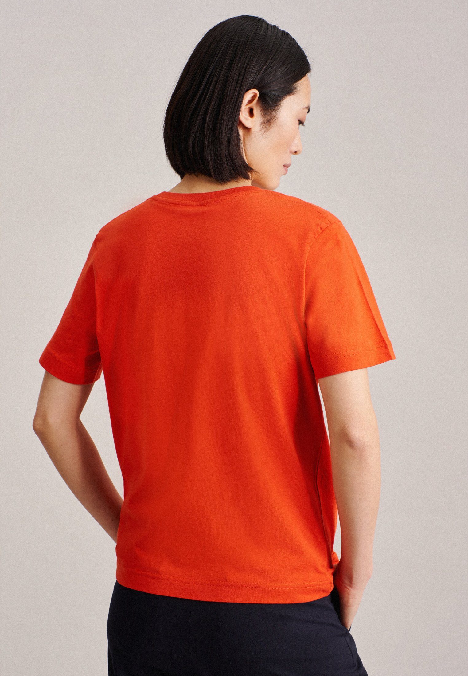 seidensticker T-shirt Zwarte roos Korte mouwen ronde hals uni