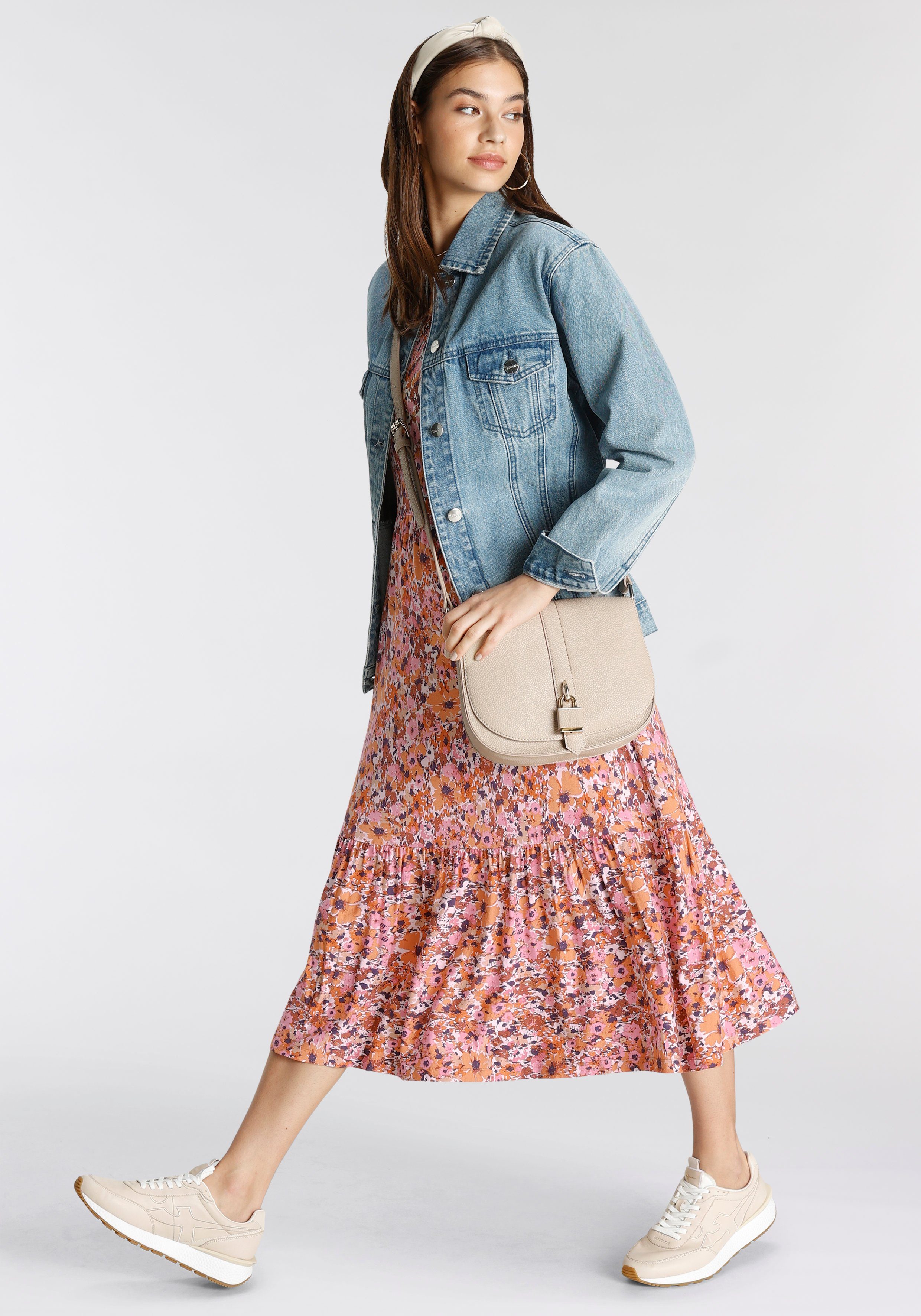Tamaris Midi-jurk met mooie all-over print nieuwe collectie