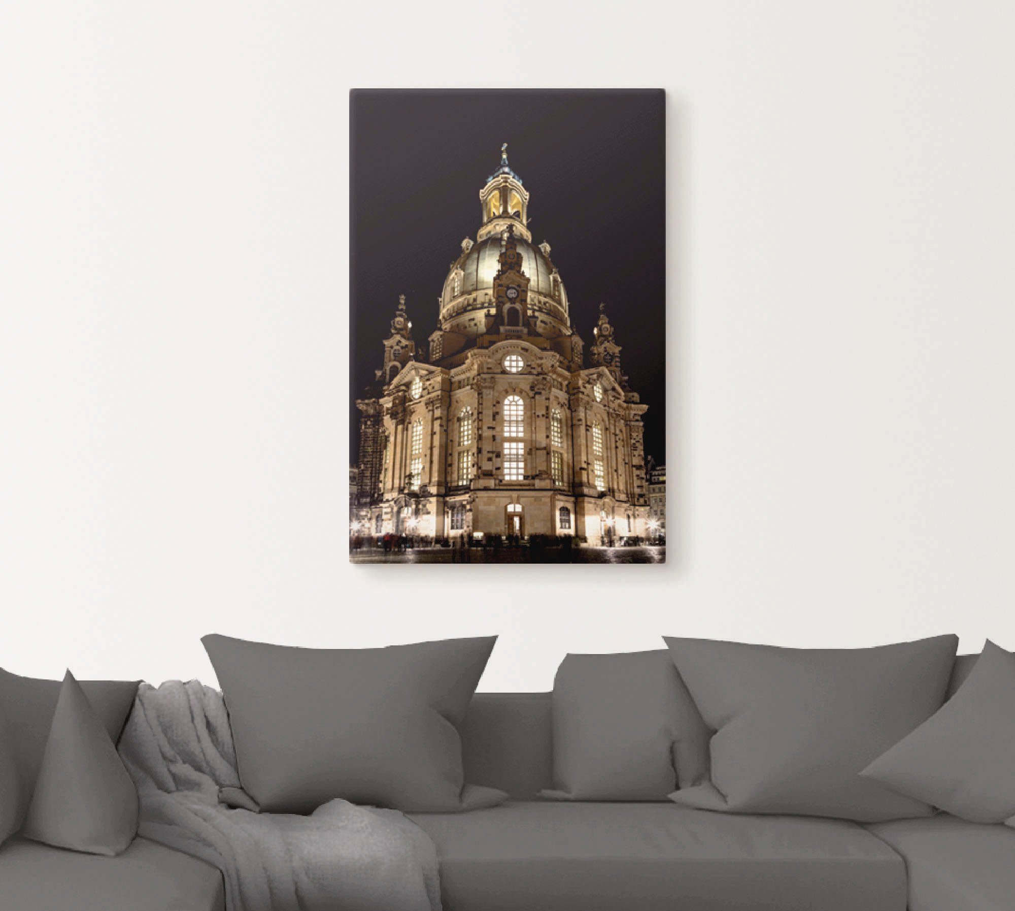 Artland Artprint Verlichte Frauenkirche in Dresden als artprint op linnen, poster in verschillende formaten maten