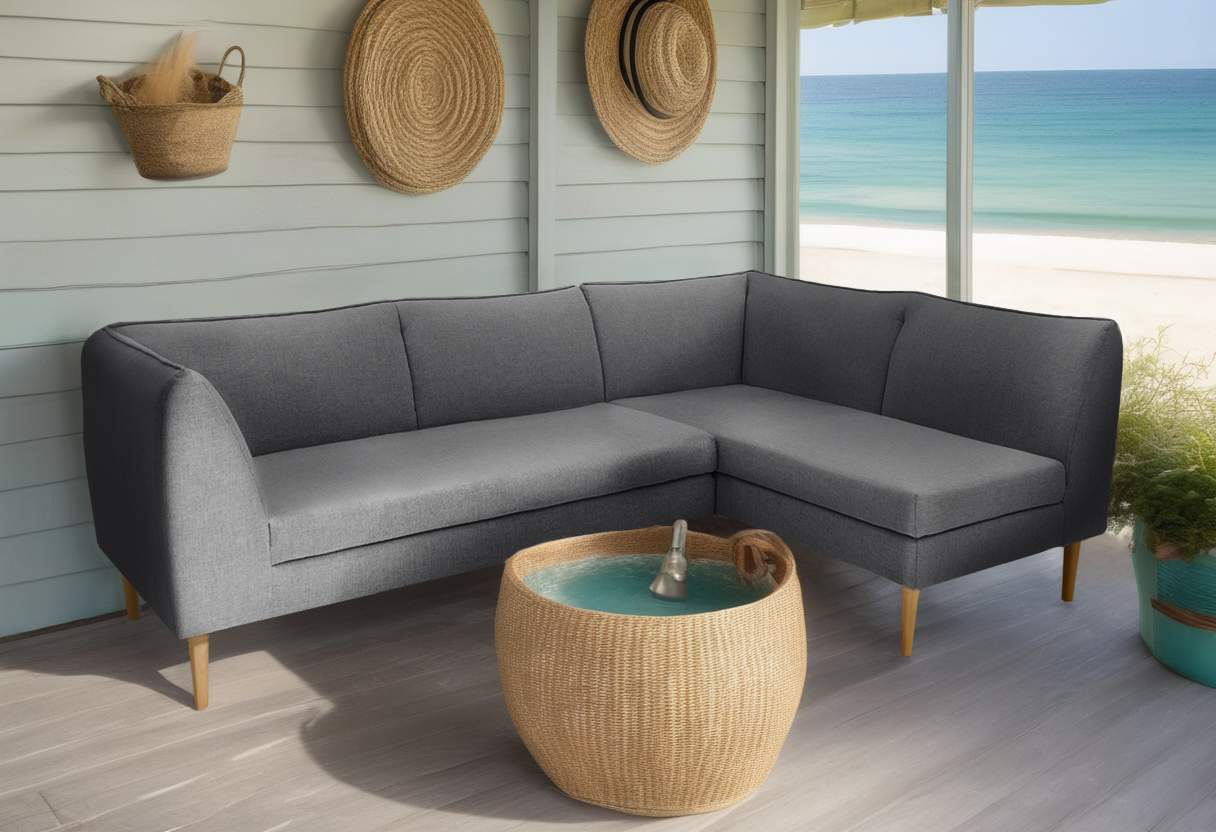 DOMO collection Hoekbank Filho, individueel uitbreidbaar L-vorm voor terras, tuin en balkon, speciaal voor buiten grijs, hoekbanken, Eckelement rechts
