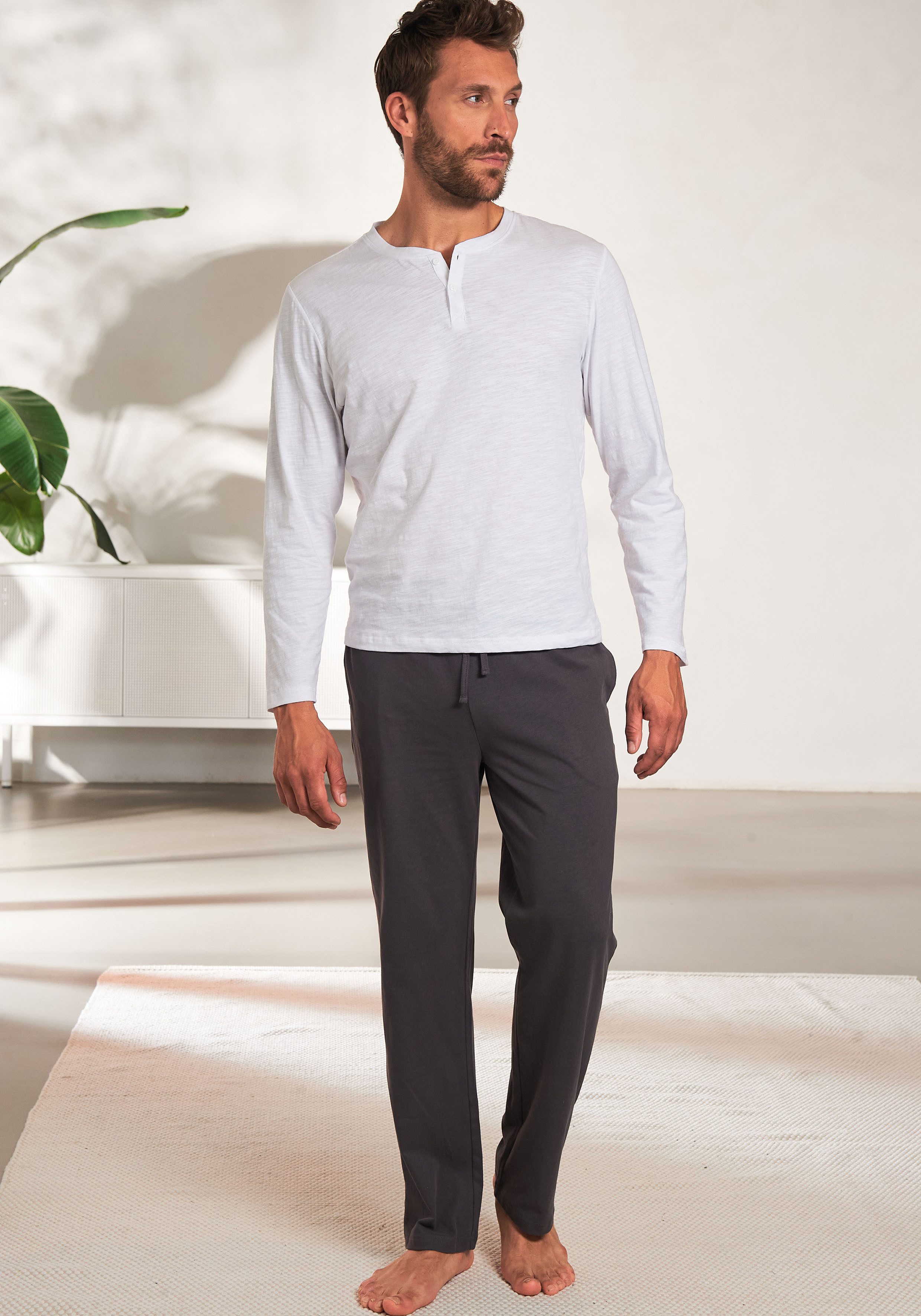 AUTHENTIC LE JOGGER Pyjama Pyjama met knopenrij, shirt van gestructureerd katoen (4-delig, Set van 2)