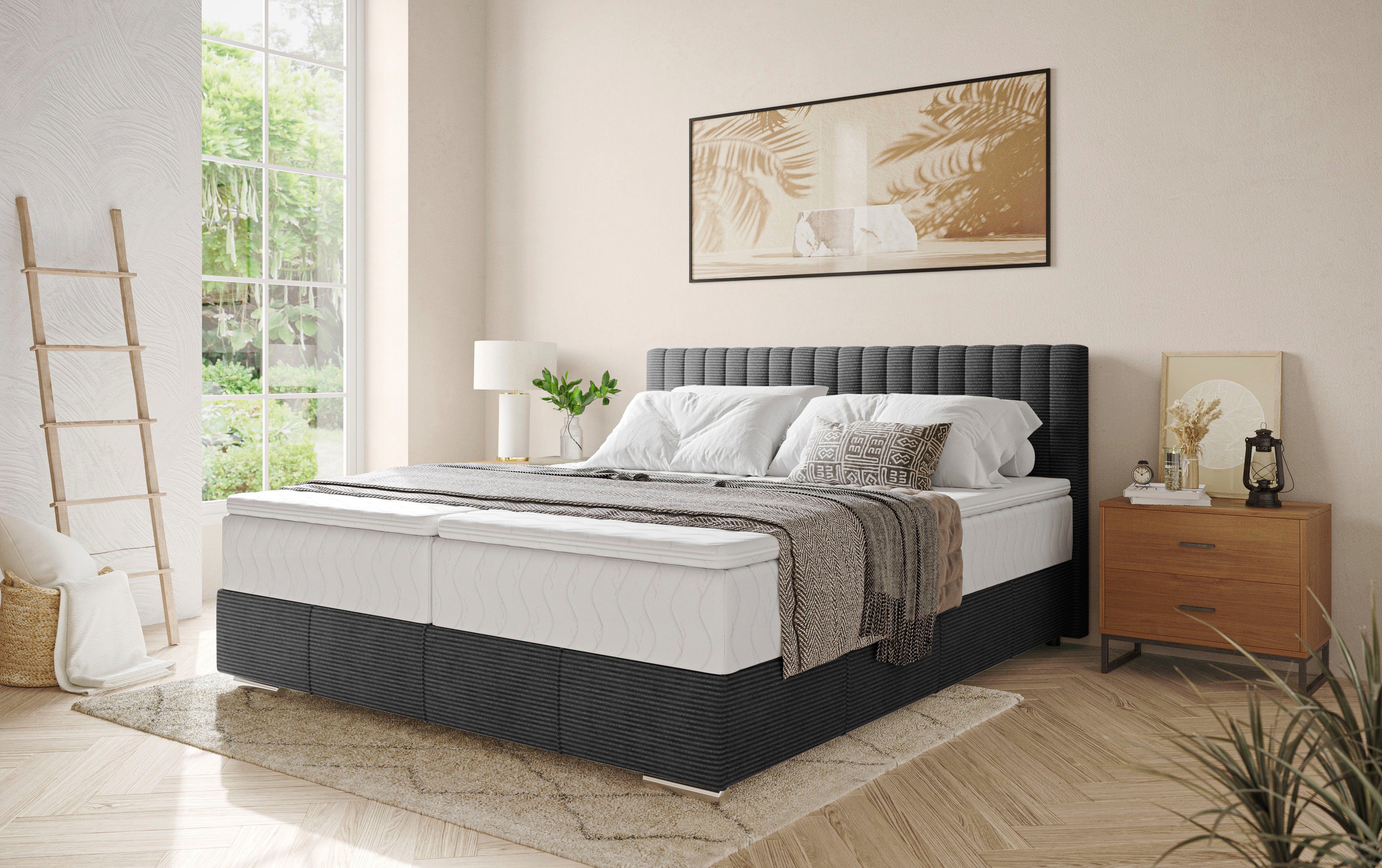 Mr. Couch Boxspring Thor met bedbodem, incl. matras, topverkoper Topmatras en sierkussen, in verschillende hardheden beschikbaar boxsprings grijs