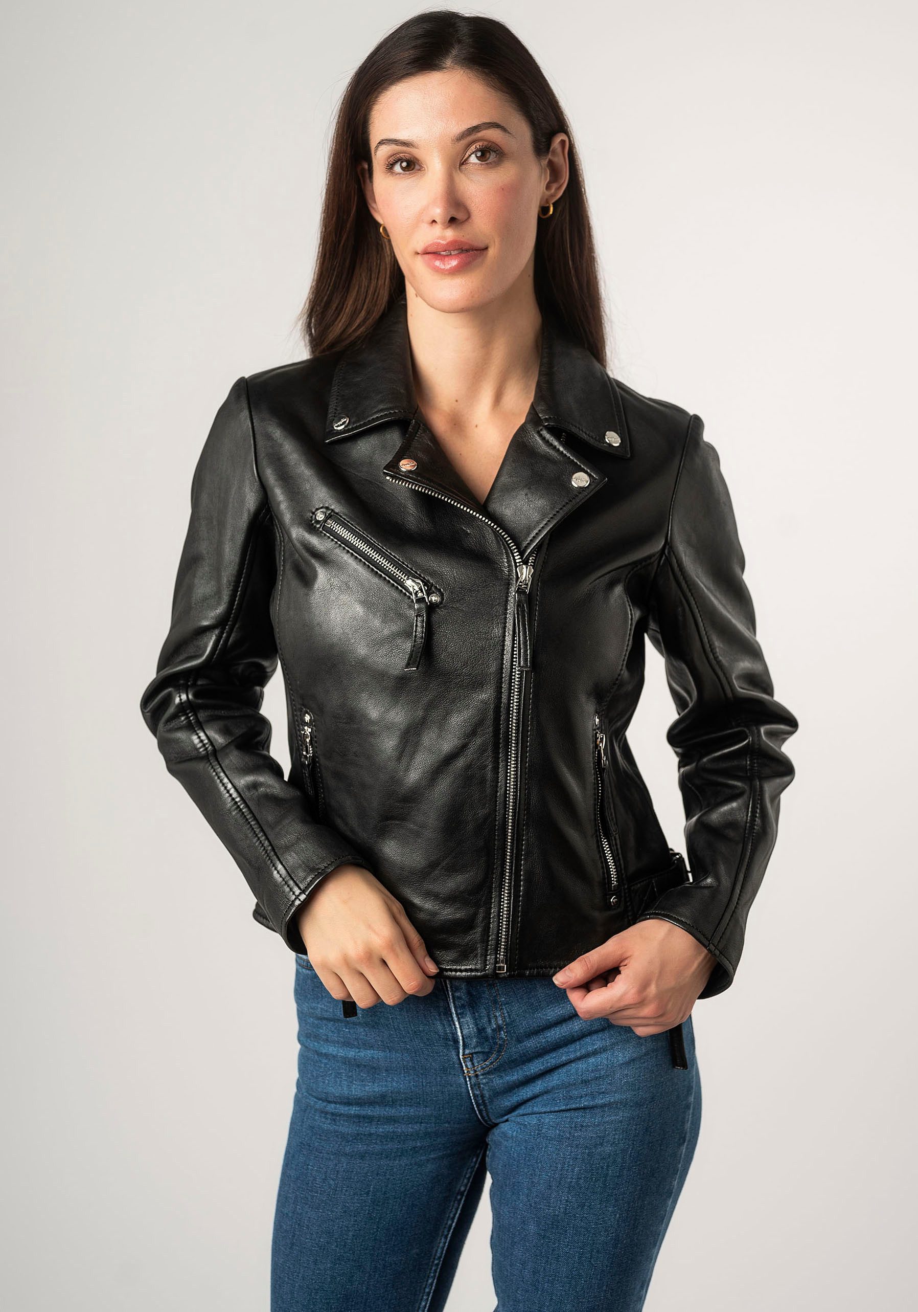 OTTO Mauritius Leren jack MWPasja met stiksels op de elleboog, met sluiting aan de armuiteinden dames imitatieleren jassen maat 4XL zwart