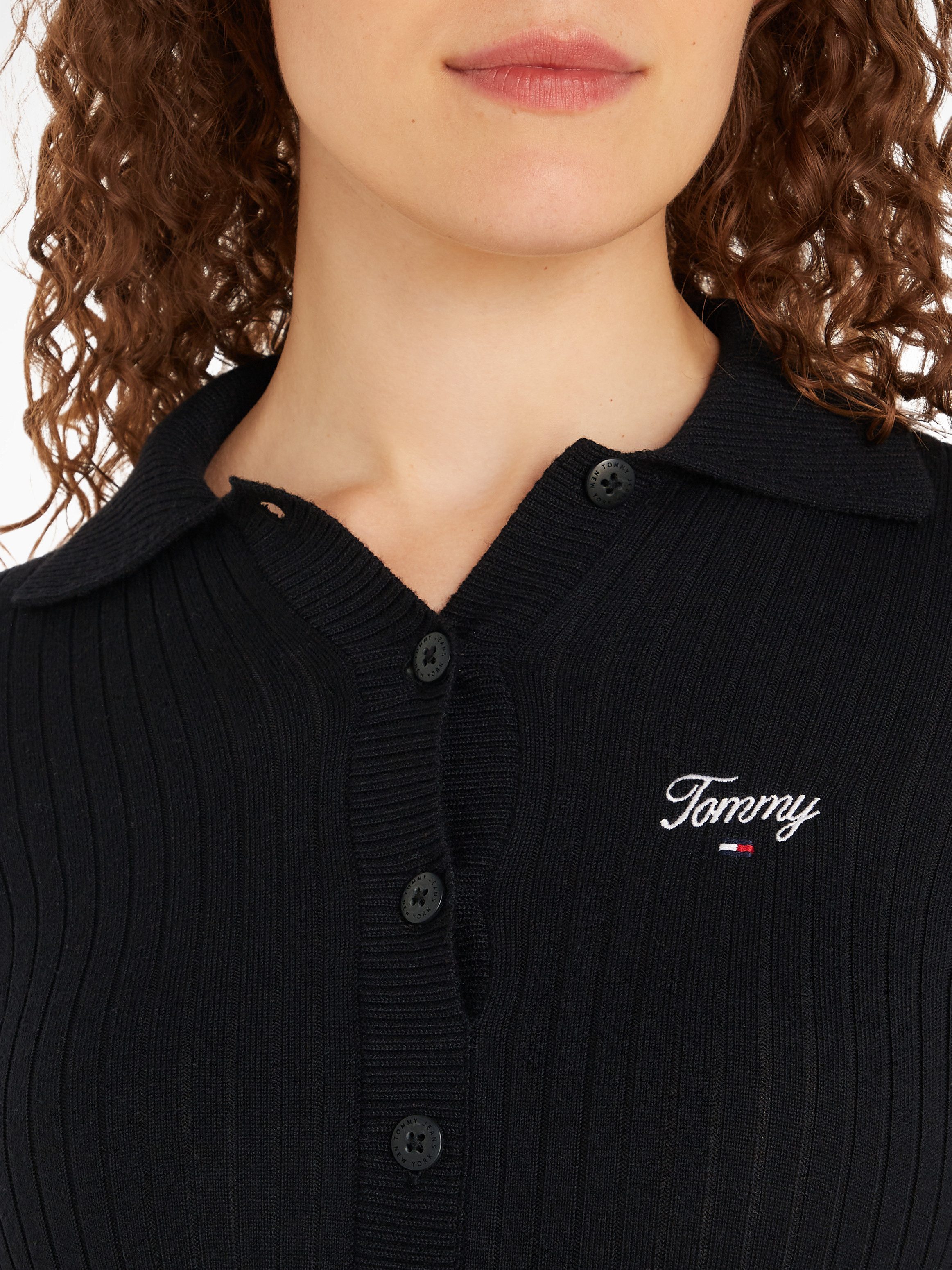 TOMMY JEANS Polojurk TJW SCRIPT POLO SWEATER DRESS met tommy jeans script logo-opdruk