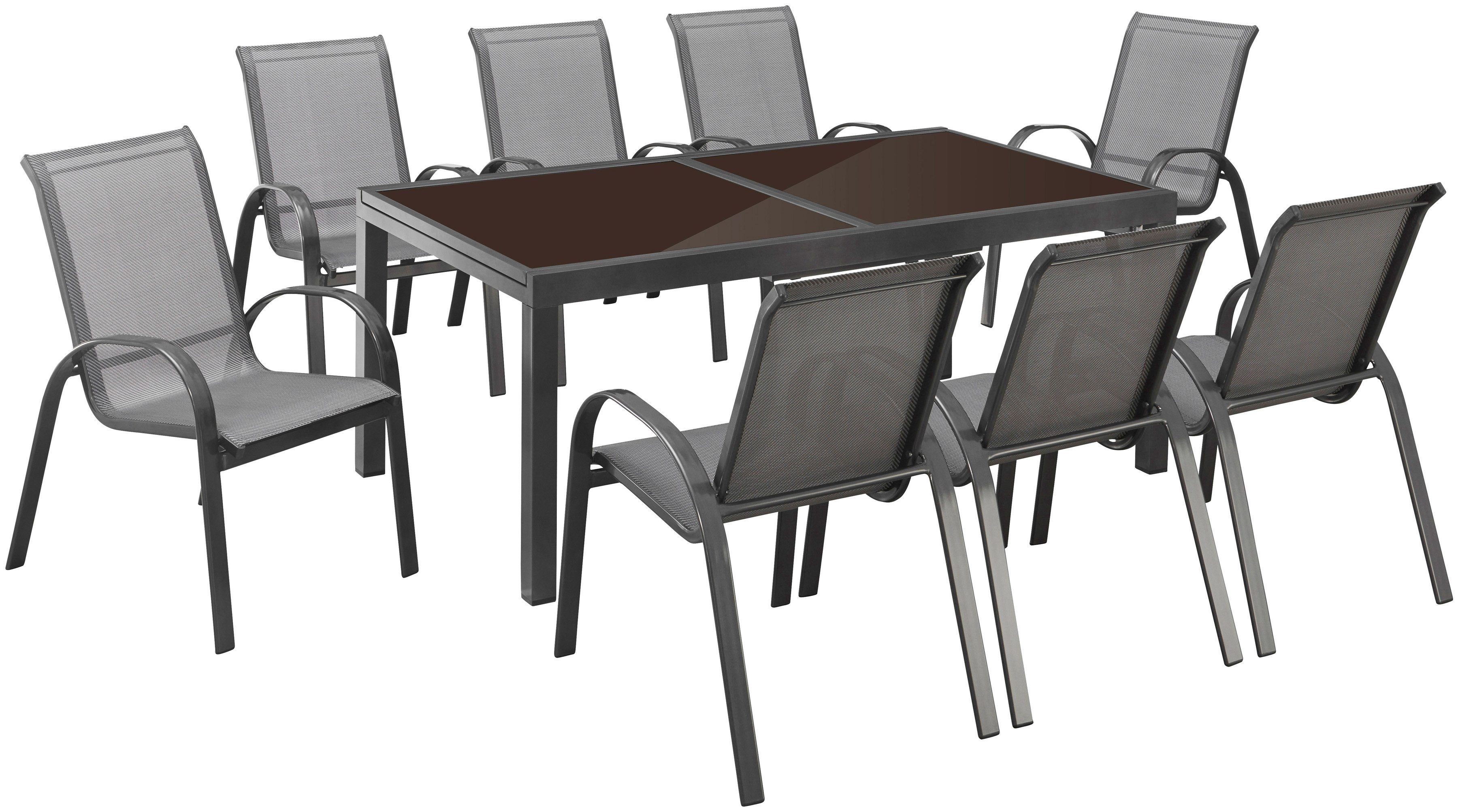 MERXX Tuin-eethoek Amalfi, TOPSELLER! gepoedercoat aluminium, 100% polyester, geschikt voor 8 personen (9-delig)