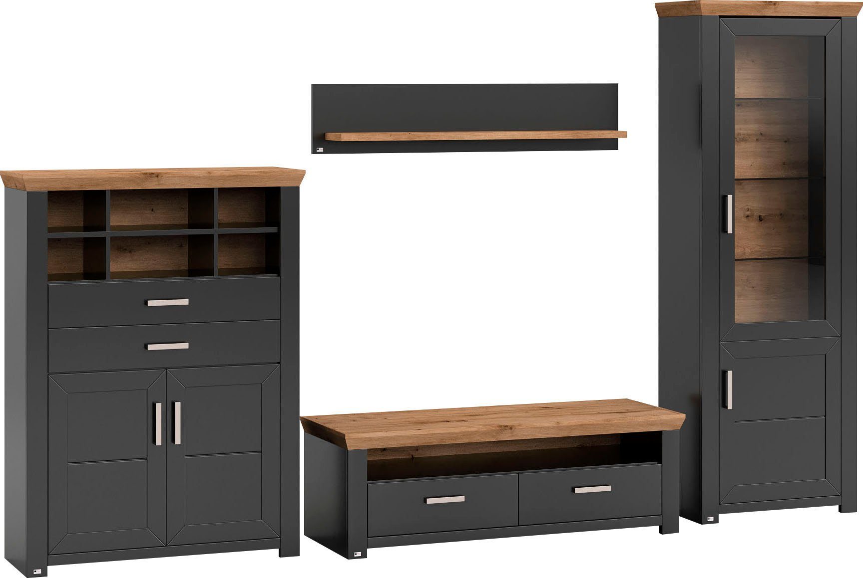 set one by Musterring Wandmeubel York Combinatie 23, in 3 kleurvarianten, totale breedte 314 cm (4-delig)