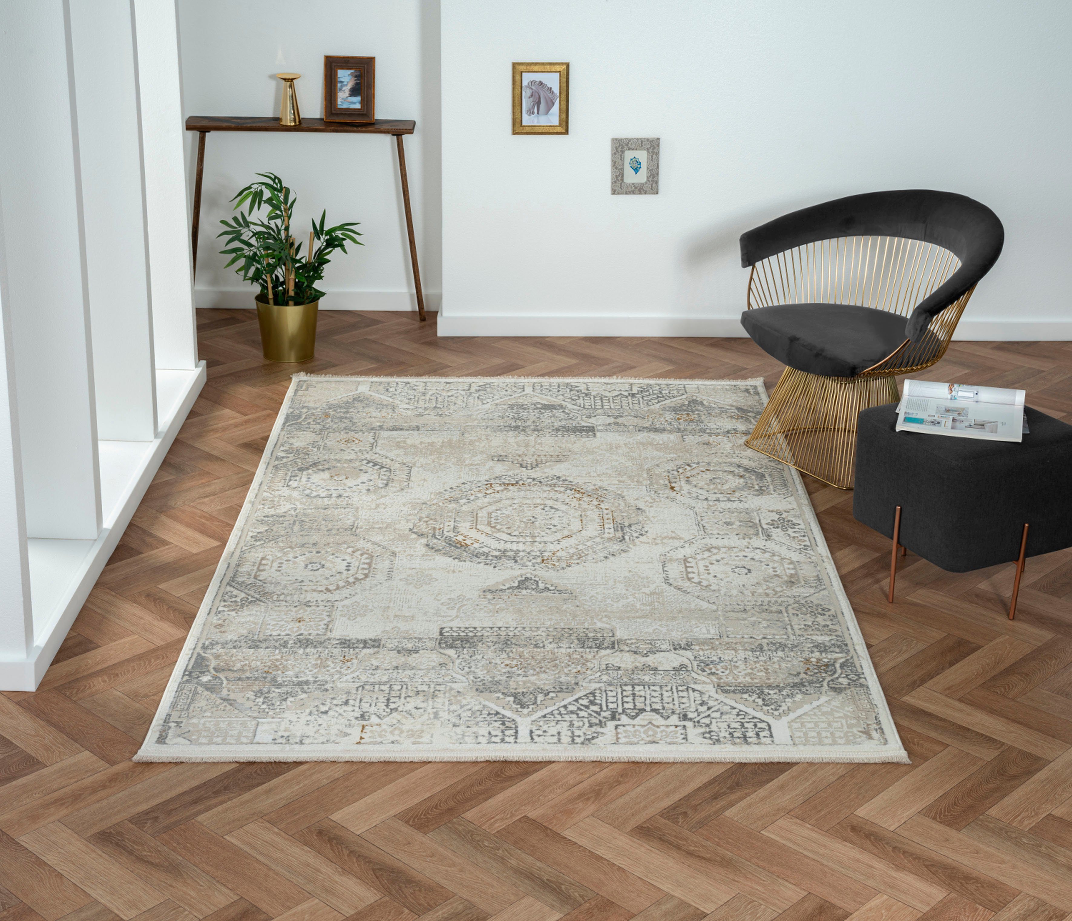 Myflair Möbel & Accessoires Vloerkleed My Kazak Kortpolig, retro-stijl, bijzonder zacht door microvezel, met franjes