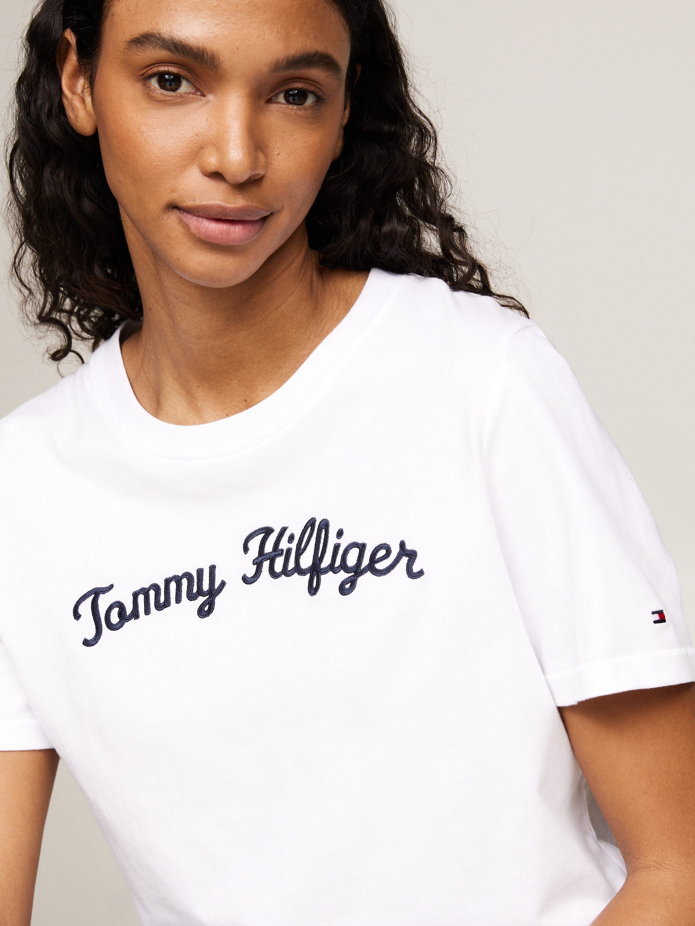 Tommy Hilfiger Shirt met korte mouwen REG SCRIPT C-NK SS met script-logo-opschrift