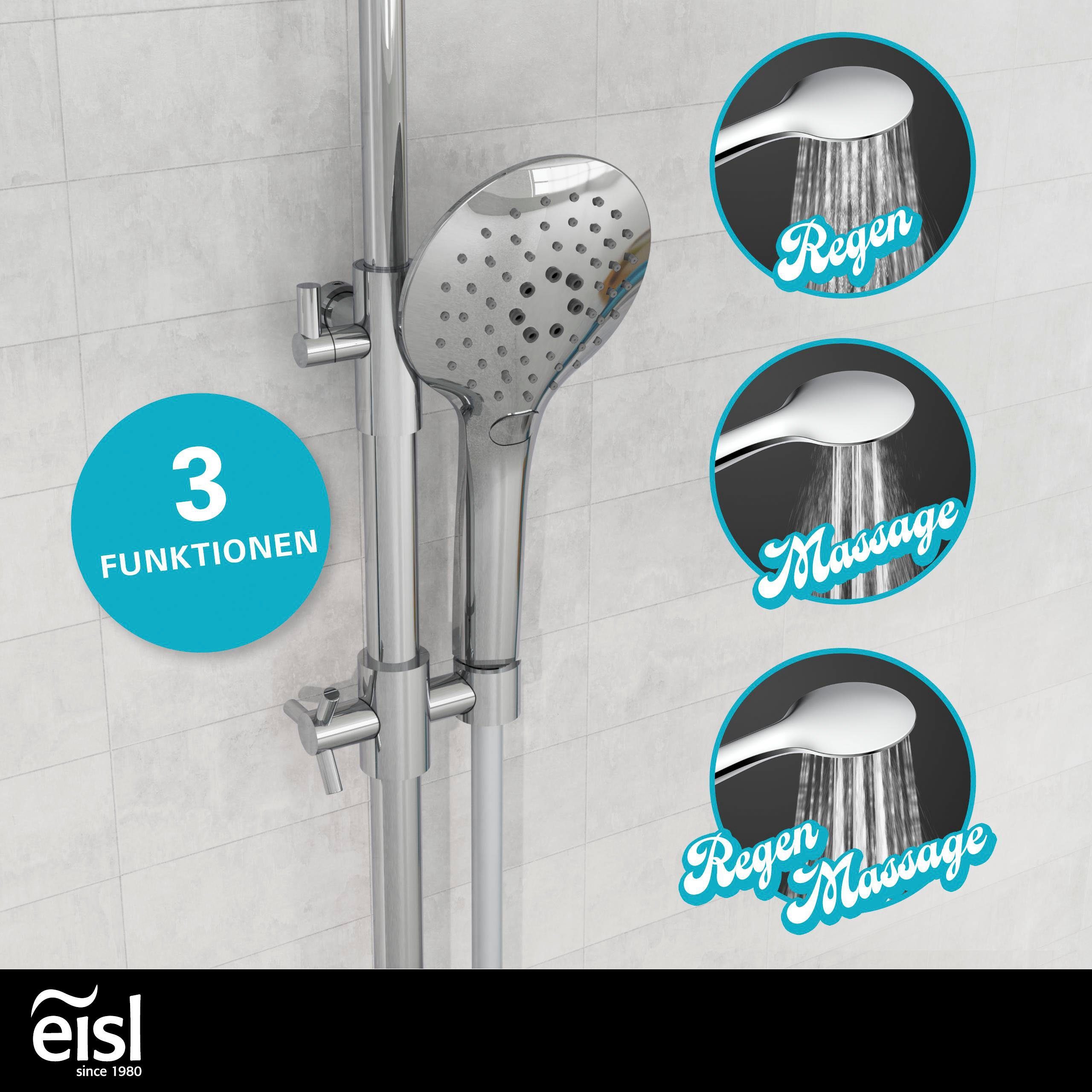 Eisl Douchestang-set Futura met thermostatische mengkraan en glasplaat, handdouche met 3 functies (complete set)