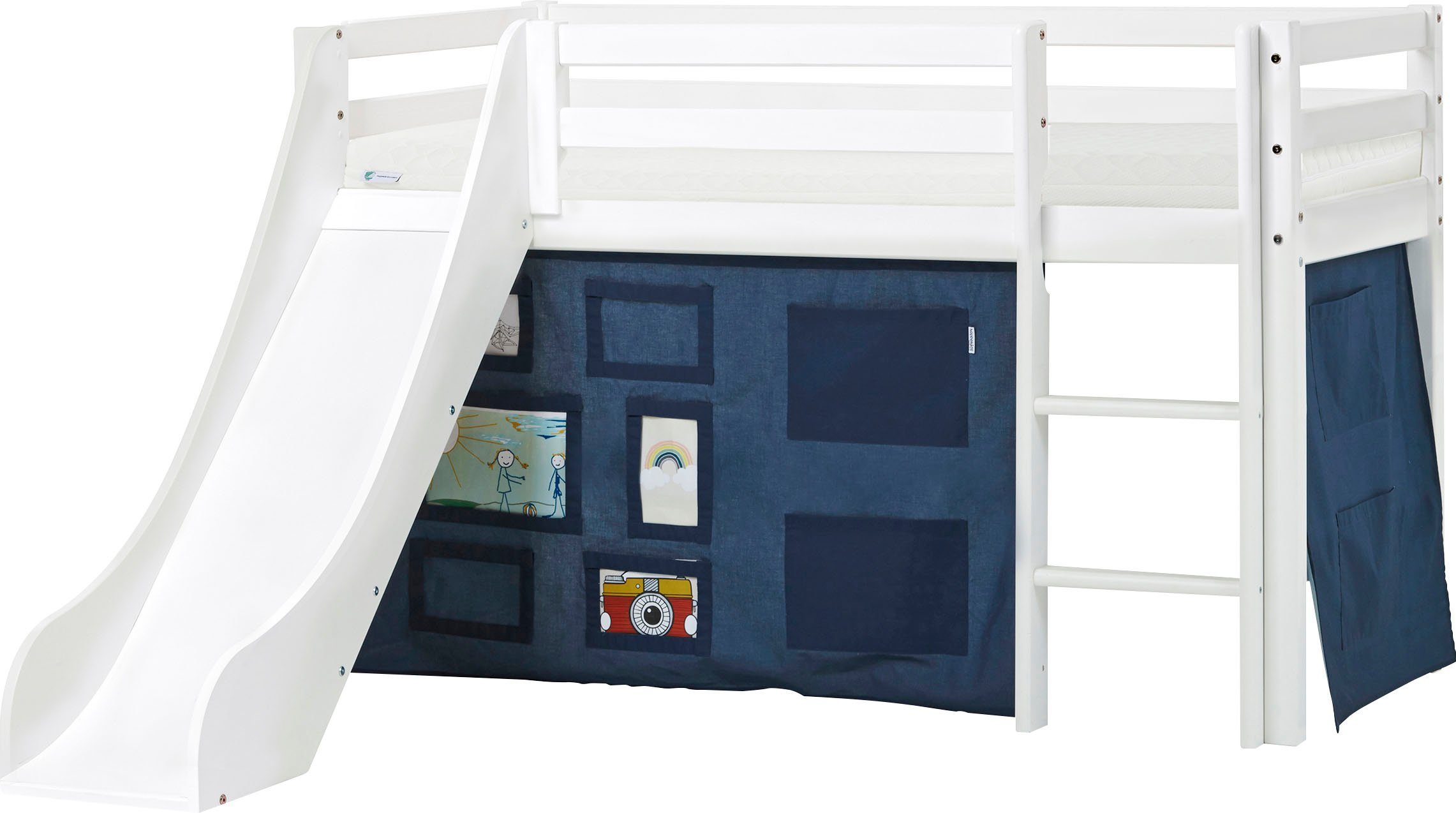 Hoppekids Hoogslaper "Creator Orion Blue" Glijbaan & gordijn blauw en veel keus hoogslapers blauw