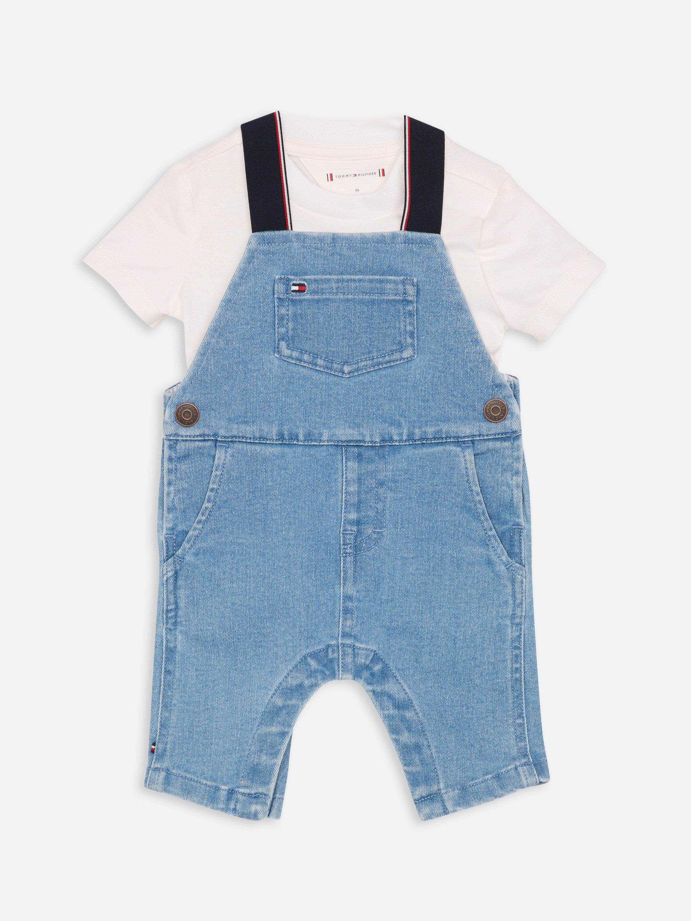 Tommy Hilfiger Shirt broek DENIM DUNGAREE met logostiksel, met knoopsluiting (set, 2)