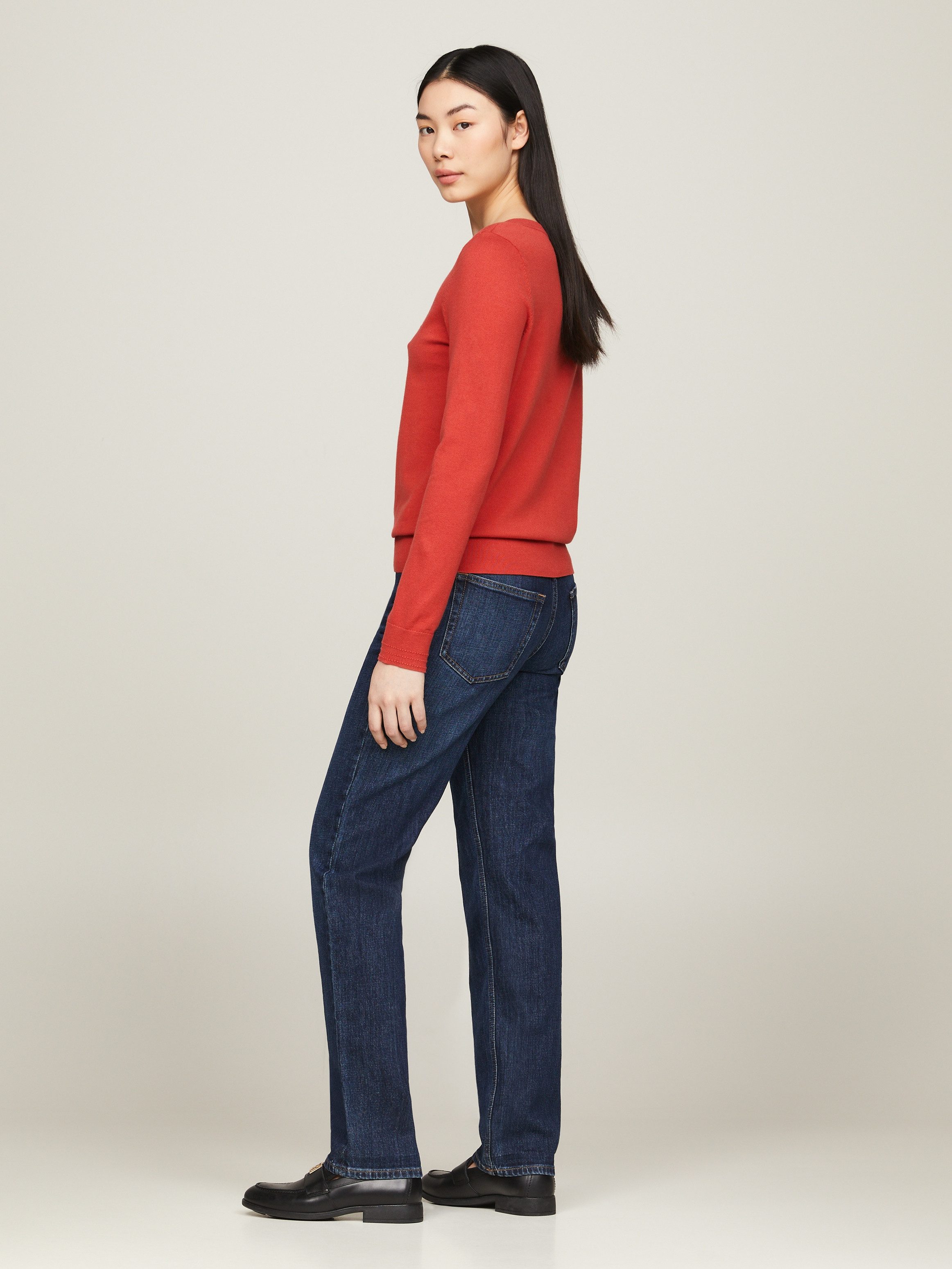 Tommy Hilfiger Gebreide trui CO JERSEY STITCH BOAT-NK SWEATER met -merklabel op de mouw