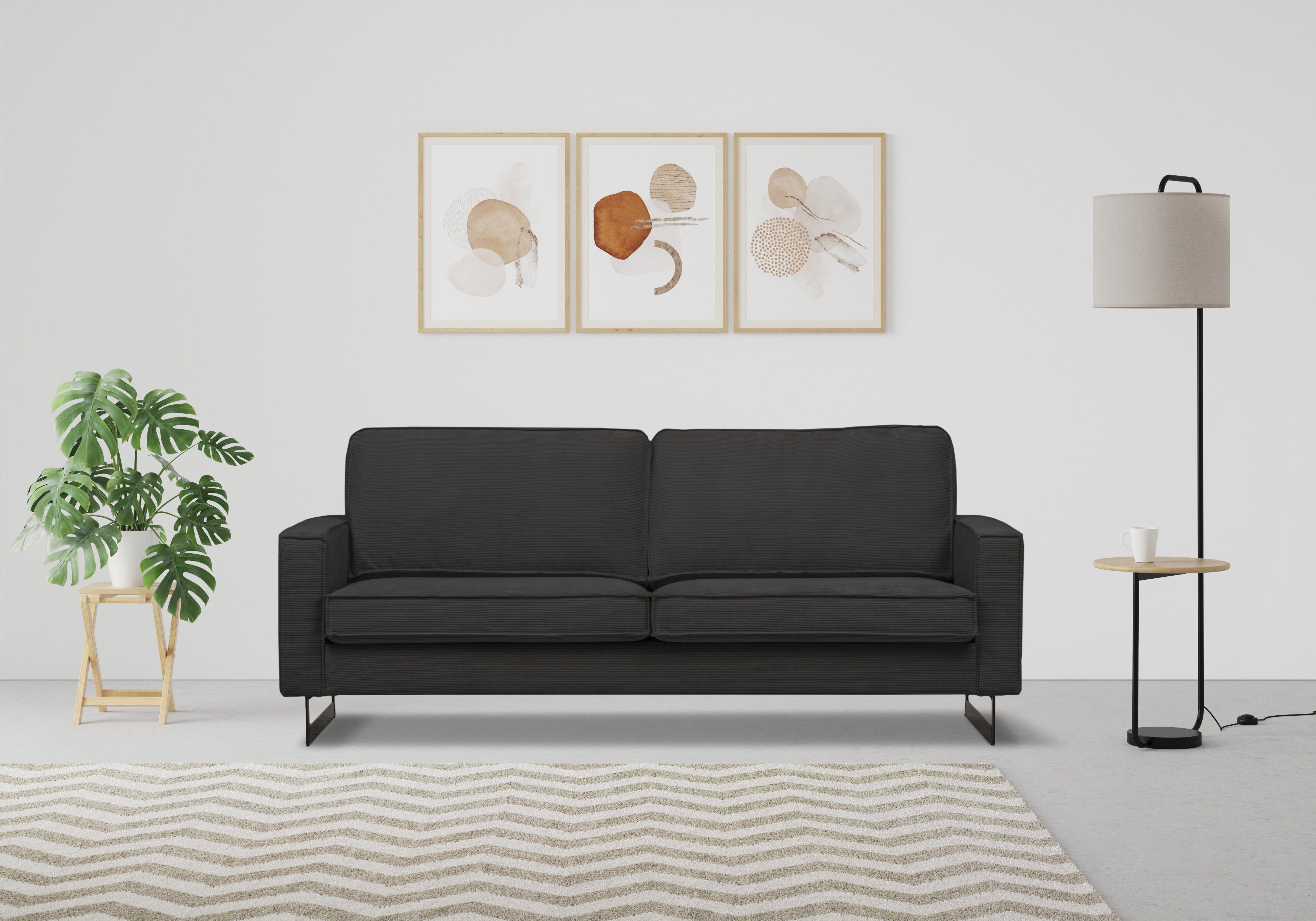 Places of Style 3-zitsbank Pinto grijs, 3-zitsbanken, 190 cm