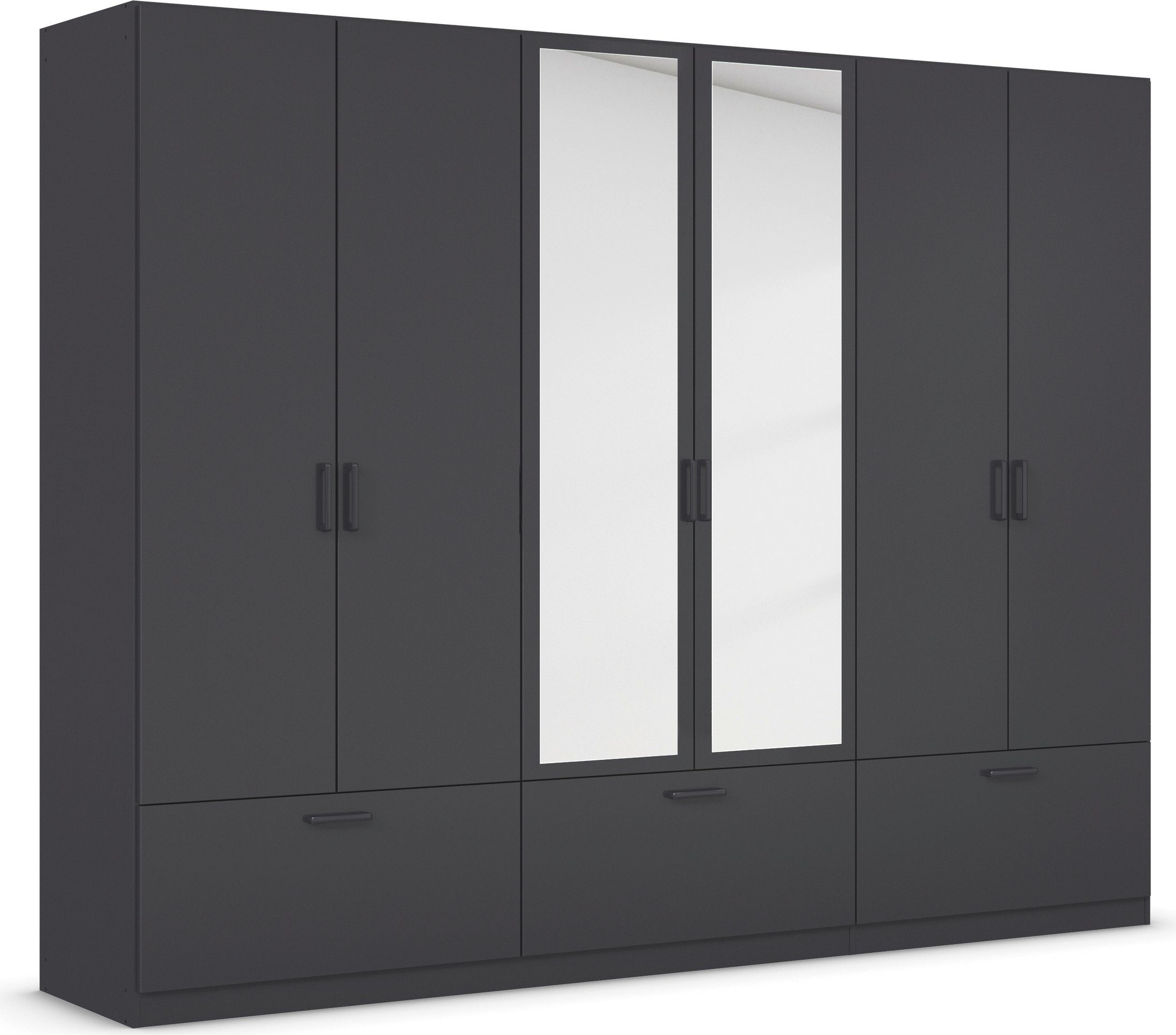 rauch Draaideurkast Kledingkast kast garderobe waskast BARI met spiegel met lades en moderne greep in grijs metallic made in germany