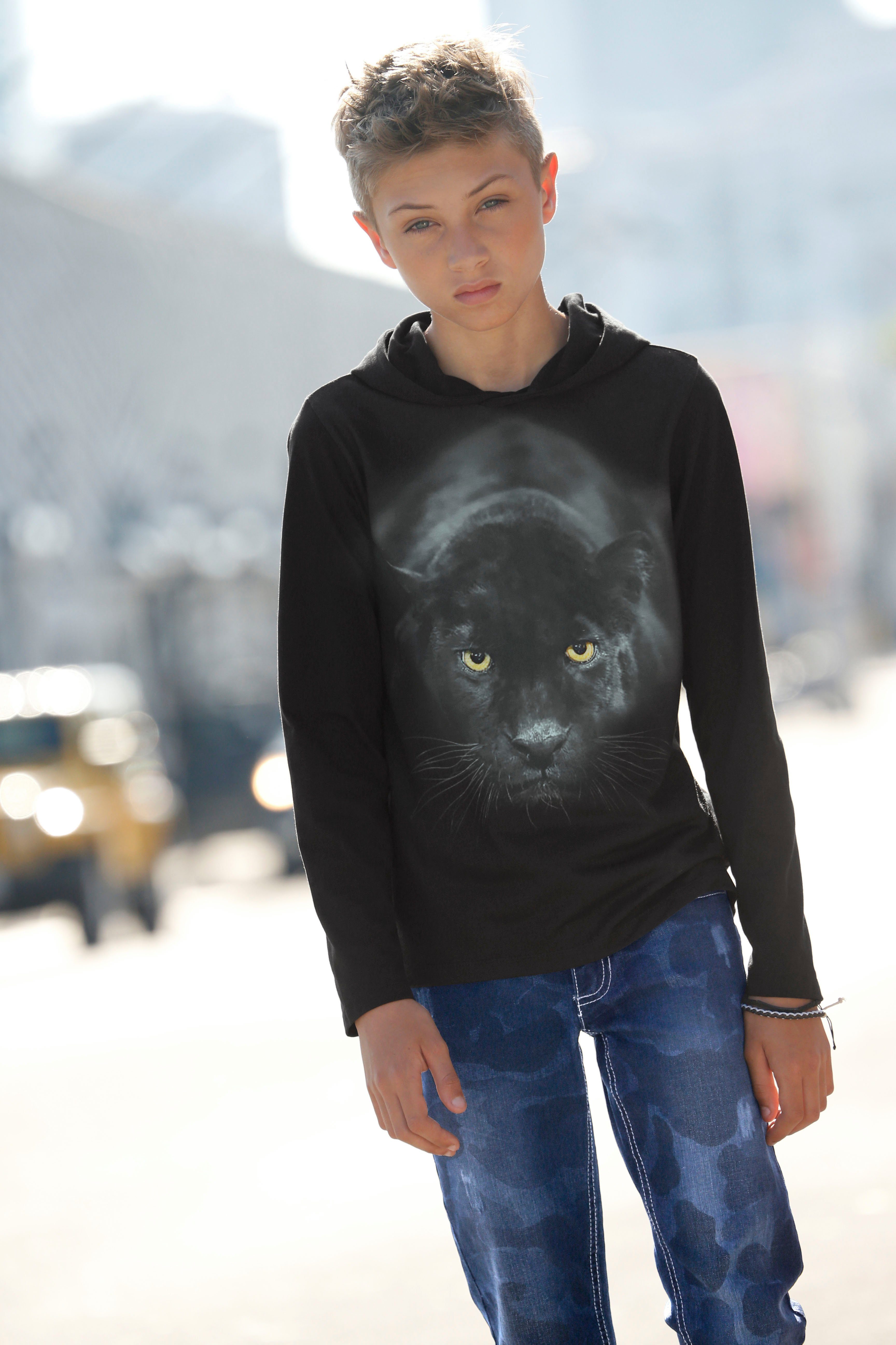 KIDSWORLD Capuchonshirt Panter Lange mouwen, basic pasvorm, met kleurrijke print, van katoen