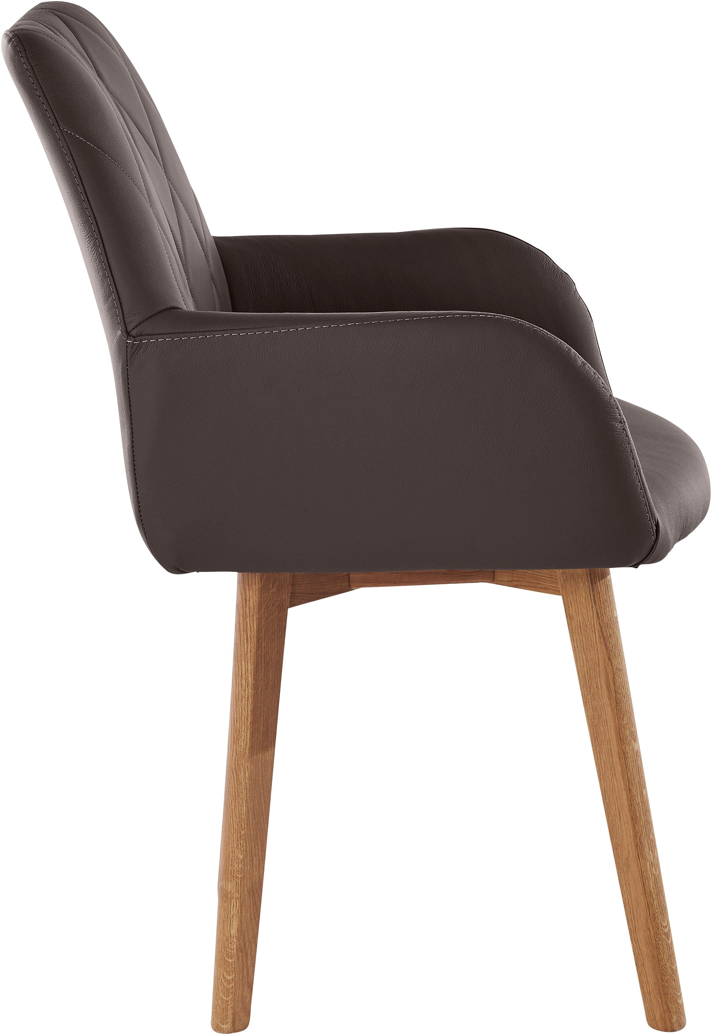 Home affaire Eetkamerstoel Brest Fauteuil in leer of microvezel, geolied massief eiken frame (2 stuks)