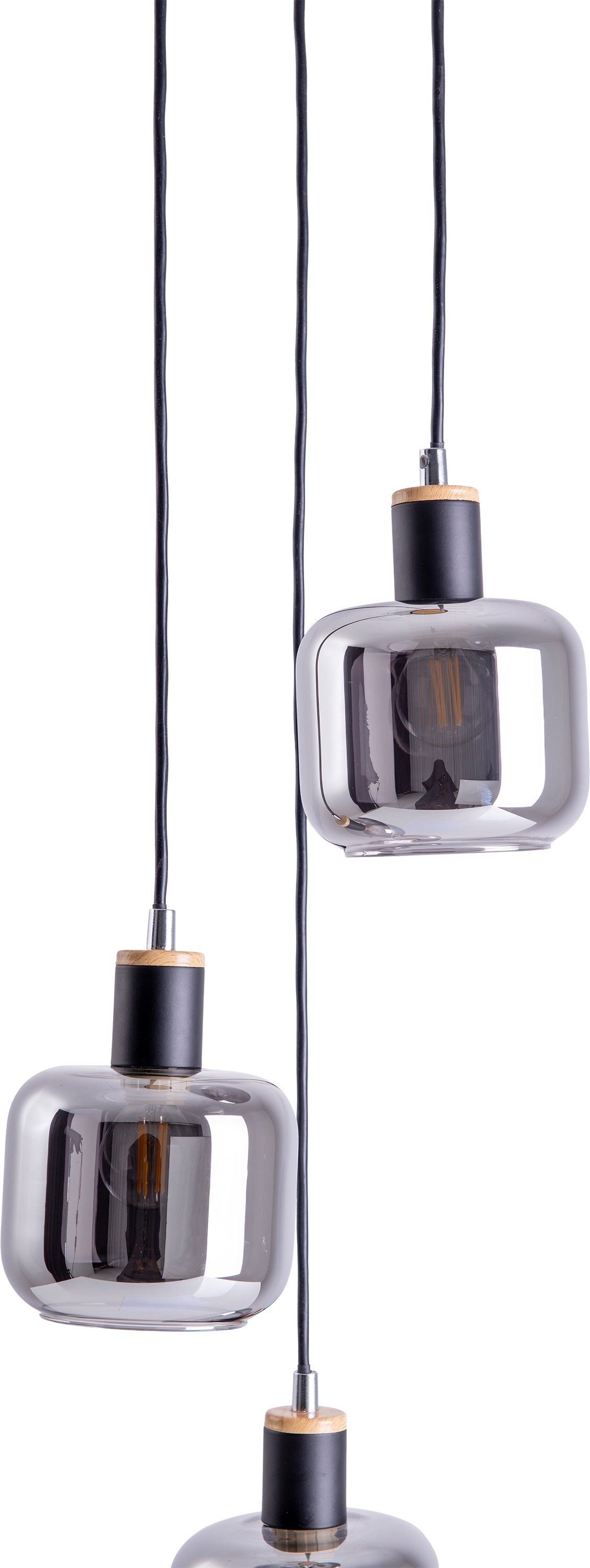 näve Hanglamp Fumoso Glas kappen donker getint (rooklook) 3xE14 hoogte 123 cm zwart natuur