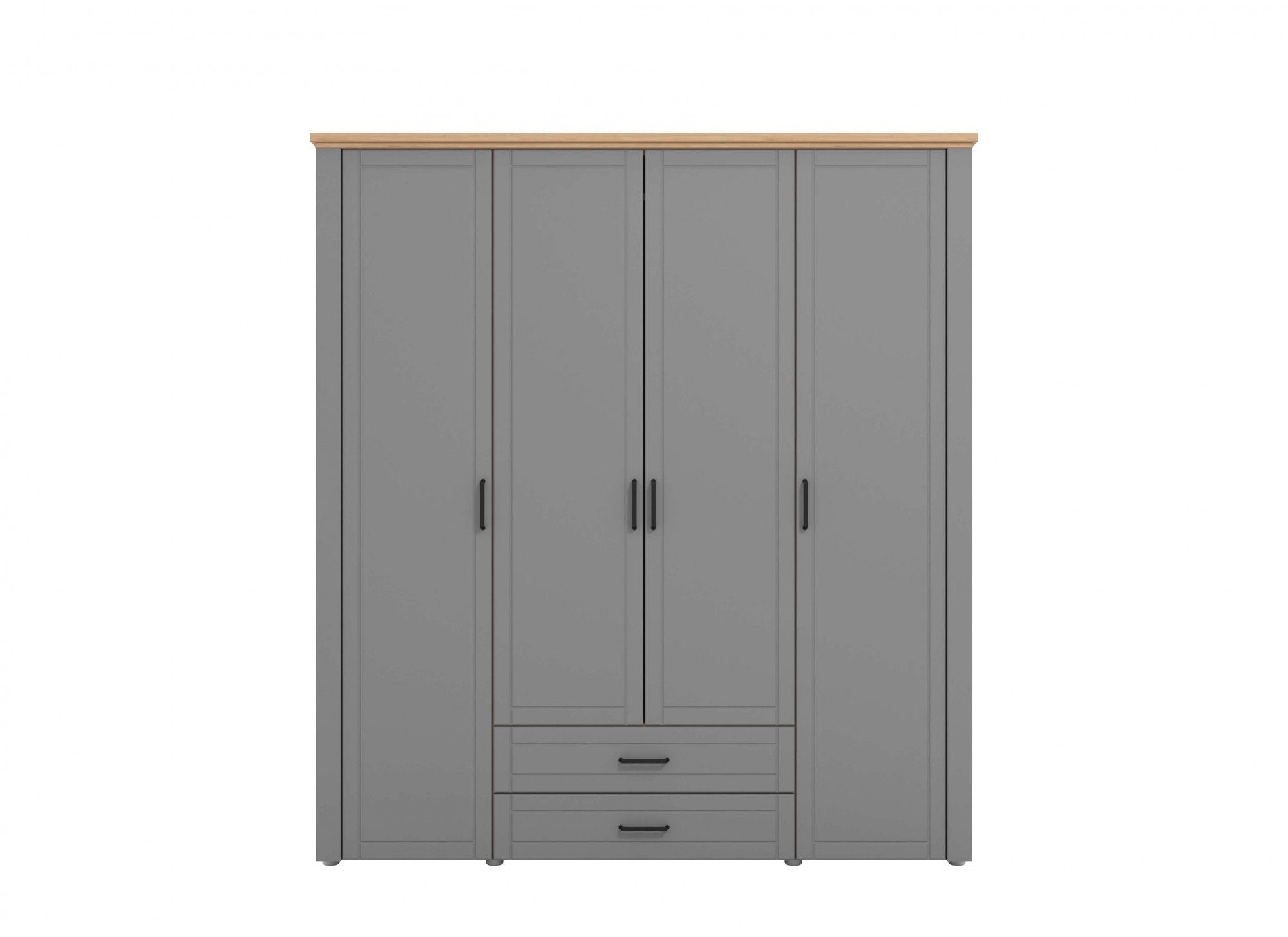 Home affaire Kledingkast Valencia, complete binneninrichting en 2 lades, 190 cm breed Slaapkamerkast met landhuis cassette-look en zwarte handgrepen