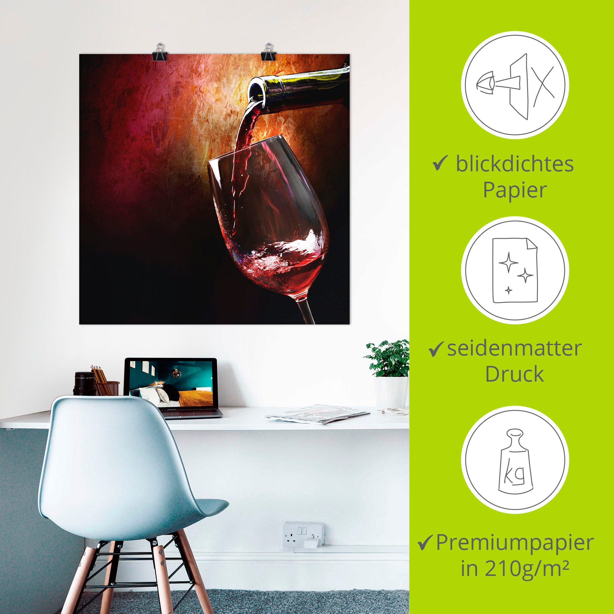 Artland Artprint Wijn - rode wijn als artprint van aluminium, artprint voor buiten, artprint op linnen, poster, muursticker