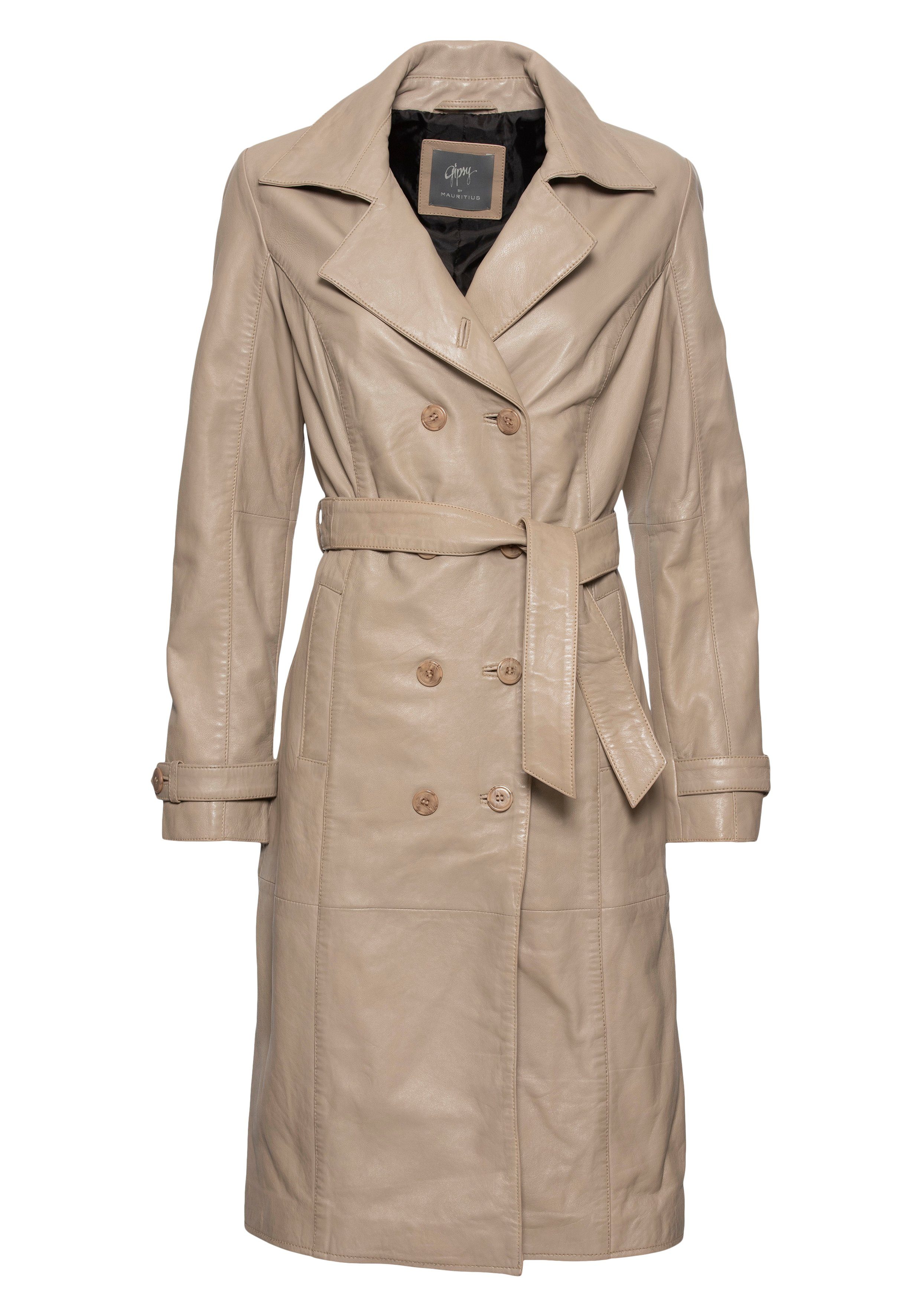 Mauritius Lange, leren jas GWTaruh OT elegante leren trenchcoat met bindceintuur (2-delig)