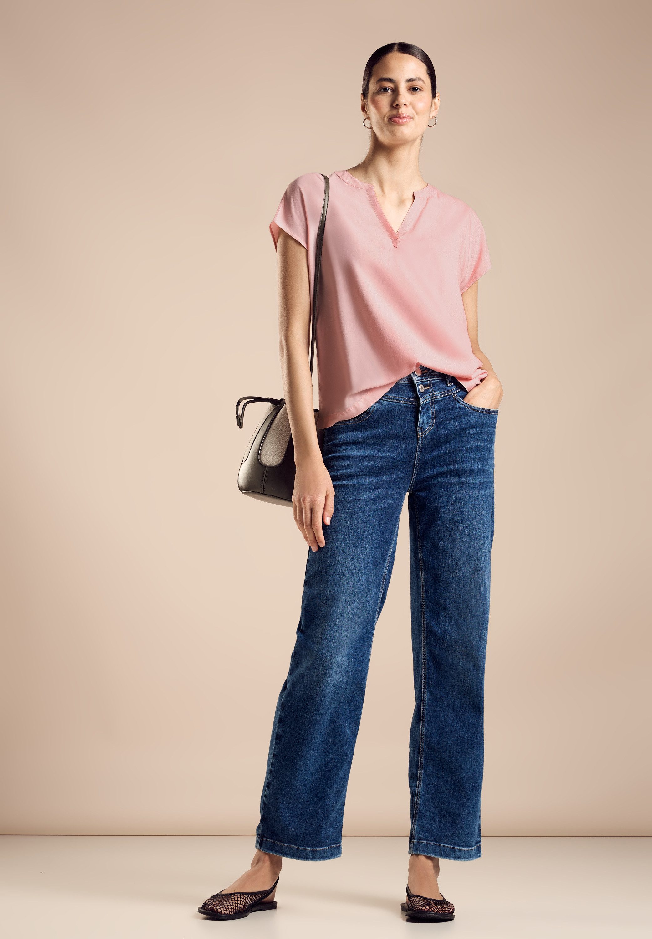 STREET ONE Blouse met korte mouwen Blouseshirt van pure viscose
