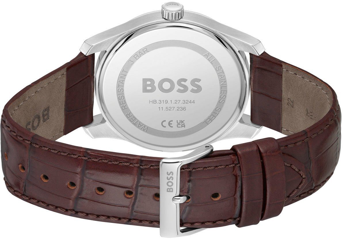 Boss Kwartshorloge Principle Horloge, herenhorloge, stalen band, ideaal ook als cadeau (set, 2-delig, Met leren band)