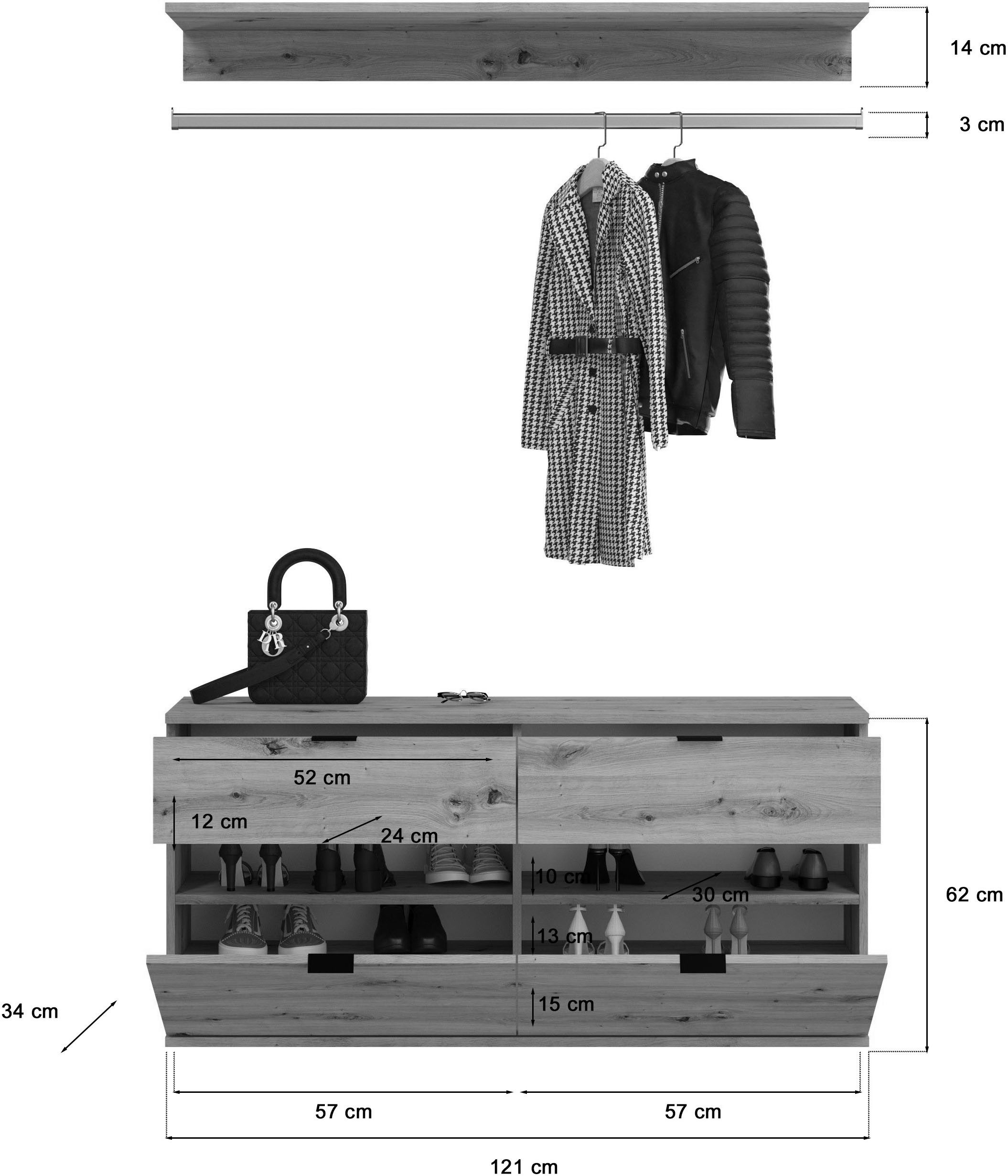 INOSIGN Halmeubelset Trondheim, Breedte 243 cm, 5-delig, bestaande uit: 2x garderobekast, 1 commode, 1 kledingstang, 1 legplank (set, 4-delig)