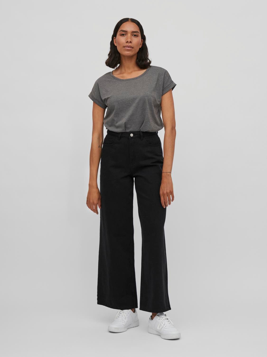 Vila Shirt met ronde hals VIDREAMERS NEW PURE T-SHIRT/SU-NOOS Basic dames T-shirt met ronde hals en omgeslagen mouwen