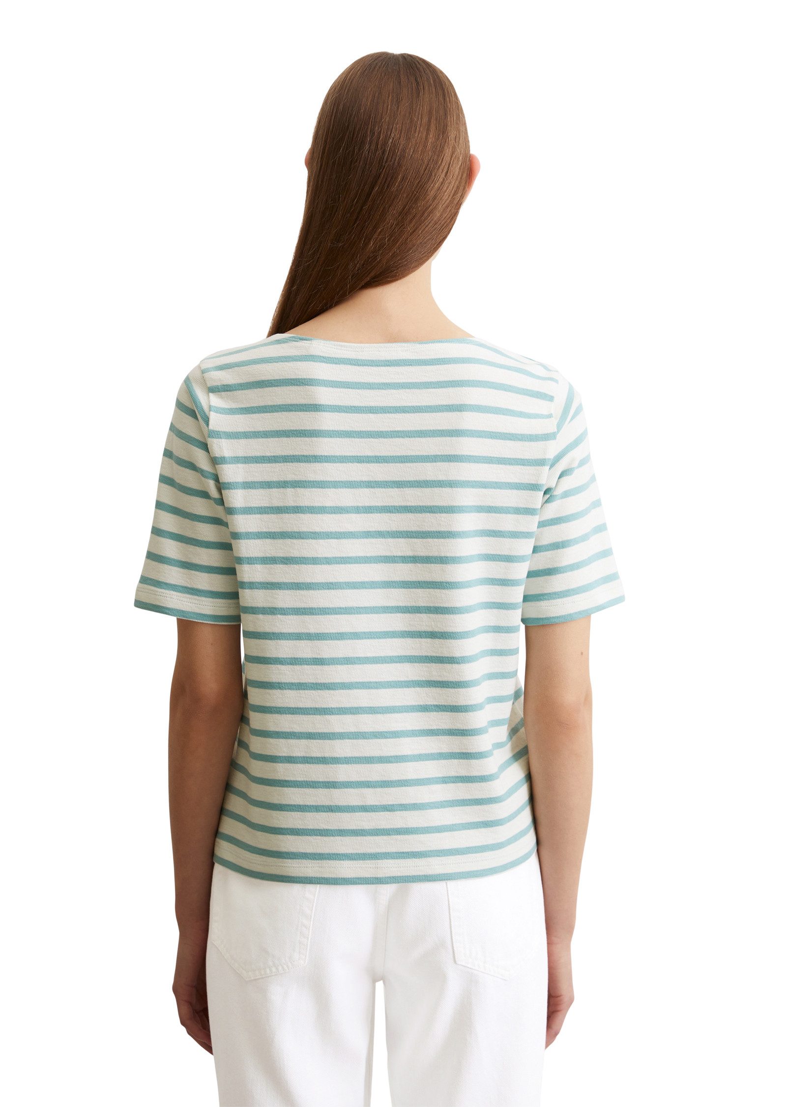 Marc O'Polo T-shirt gestreept, boothals, recht gesneden
