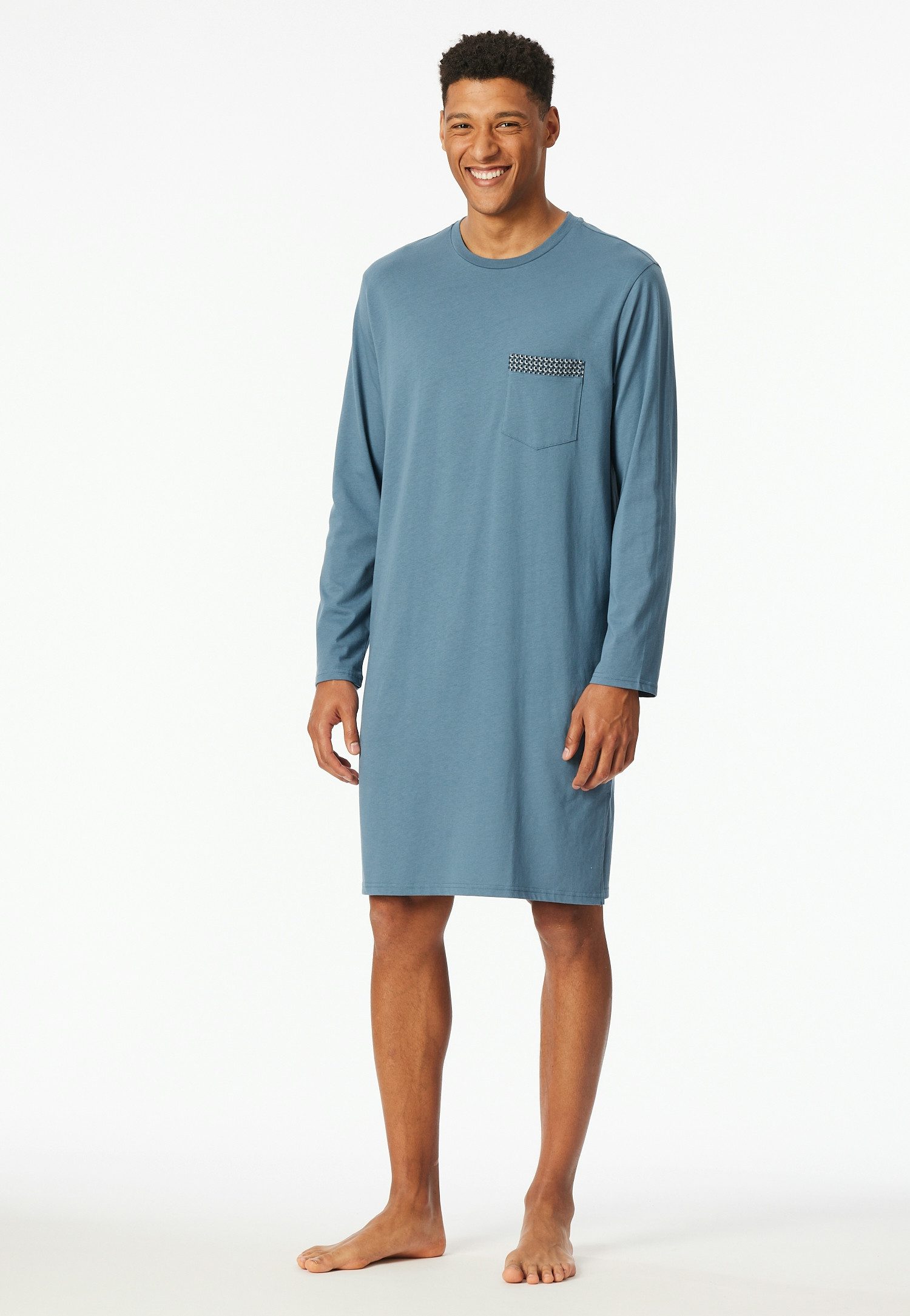Schiesser Nachthemd "Comfort Nightwear" Borstzak met gemusterde zoom heren lange pyjama's maat 64 grijs