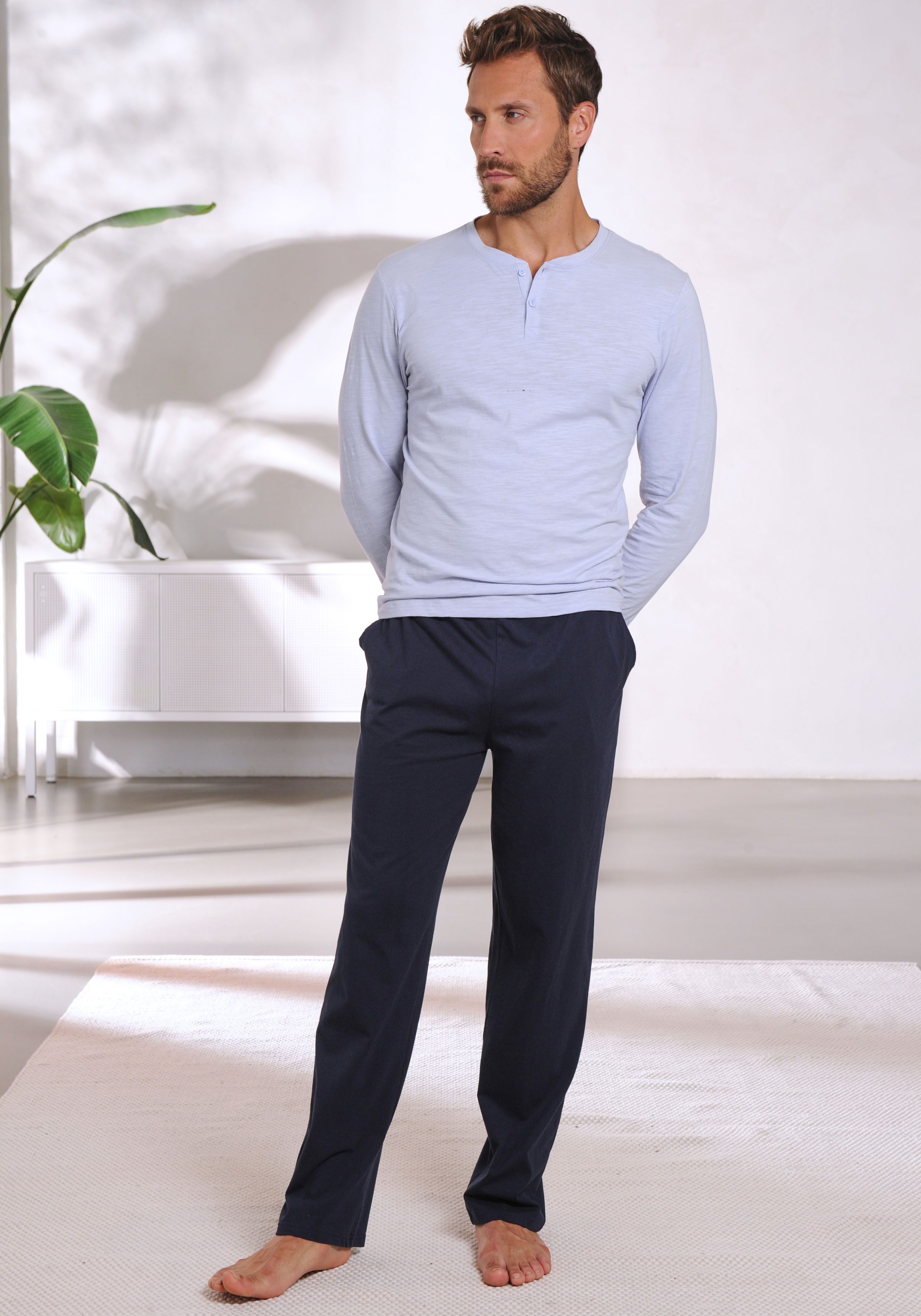 AUTHENTIC LE JOGGER Pyjama Pyjama met knopenrij, shirt van gestructureerd katoen (4-delig, Set van 2)