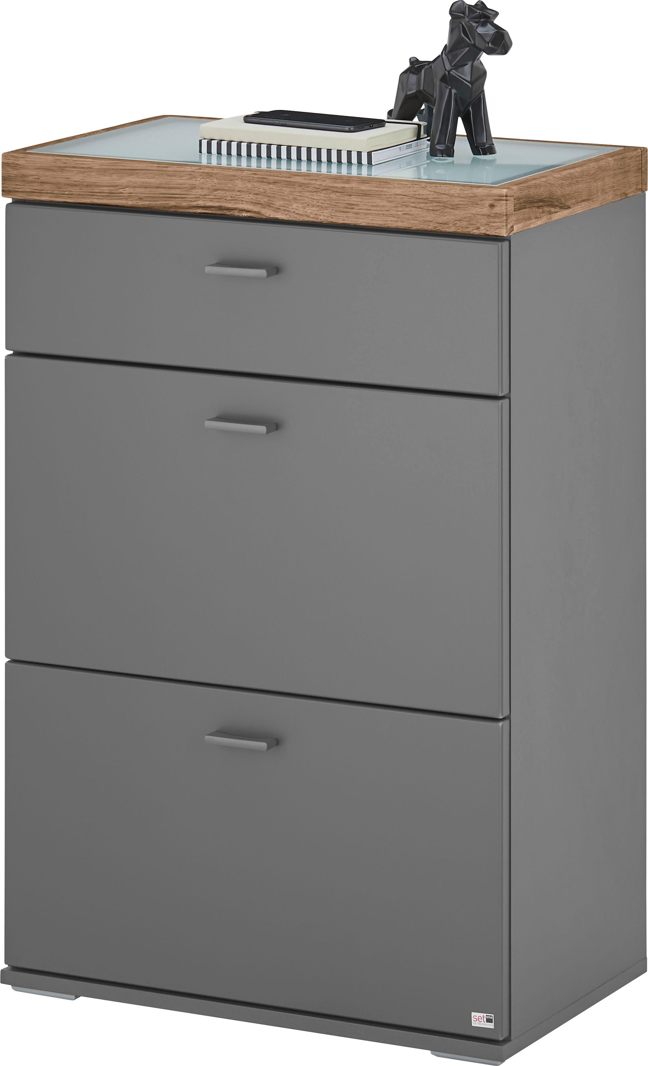 set one by Musterring Dressoir Lancaster Dielen inclusief led-verlichting, in 2 kleuren verkrijgbaar, b 61 x h 104 cm dressoirs grijs