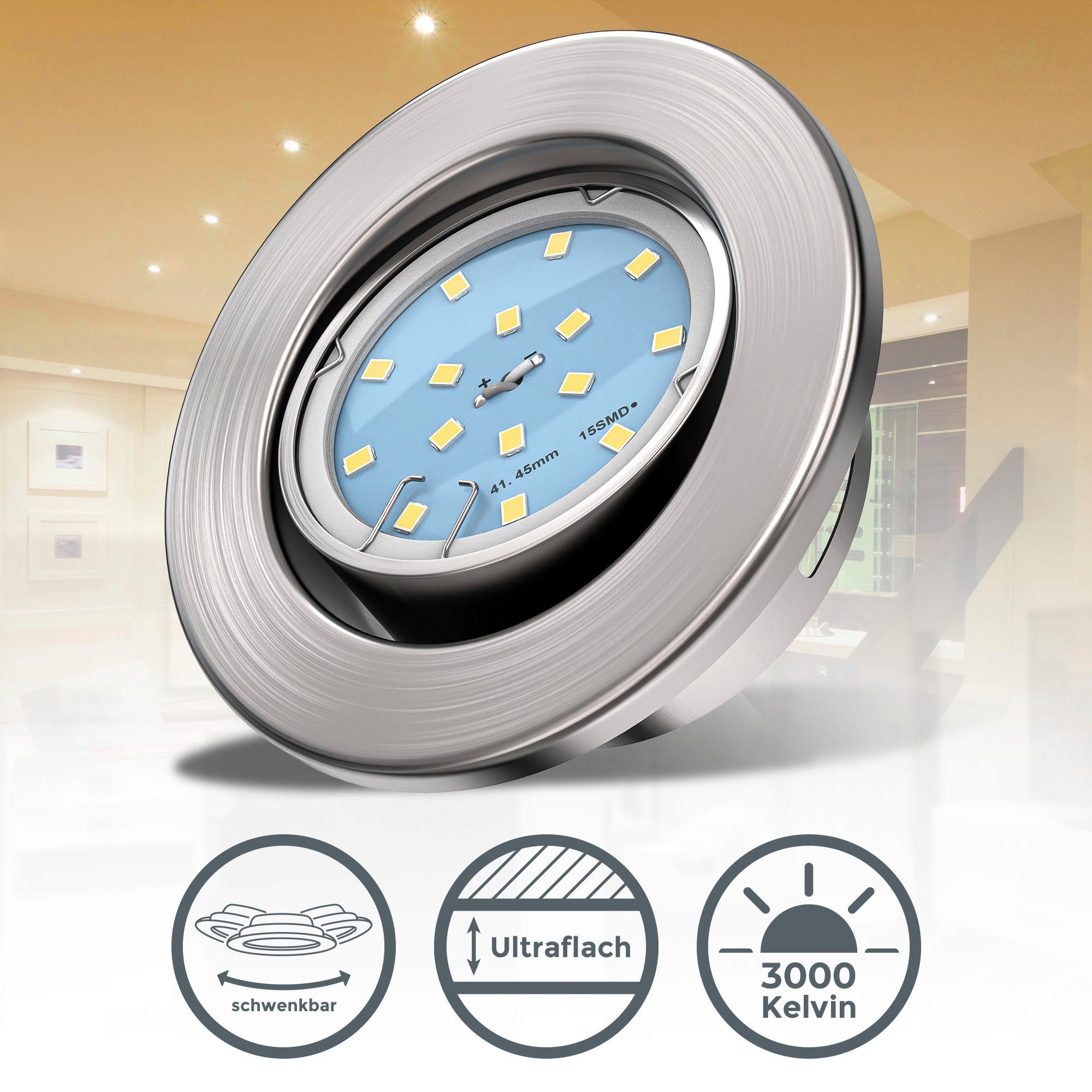 B.K.Licht Led-inbouwlamp BK_EL1574 LED Einbauleuchten 10er-Set Metall Matt-nickel