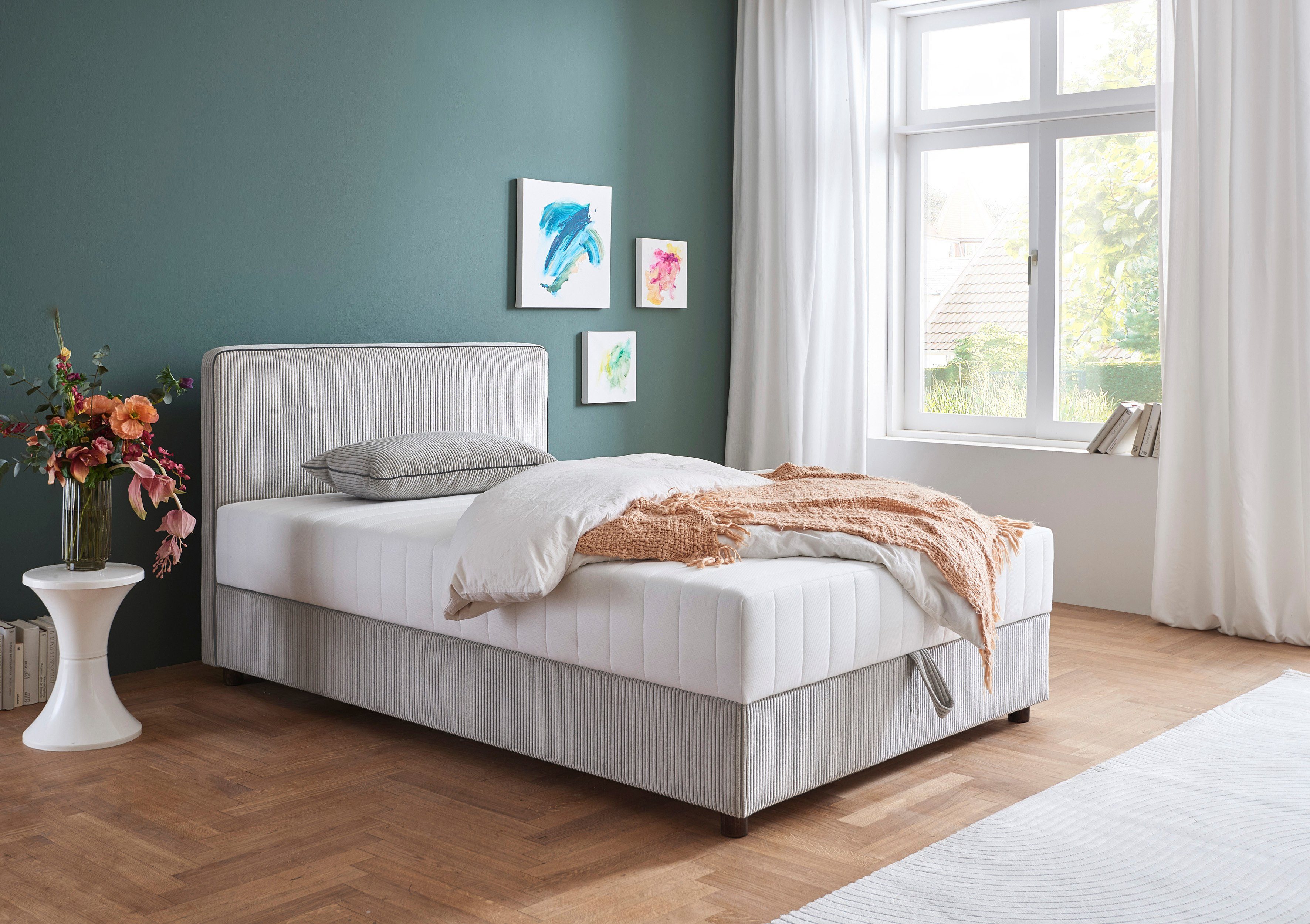ATLANTIC home collection Bed Corinna Boxspring bed incl. opbergruimte, ribfluweel, verkrijgbaar in verschillende breedtes bedden grijs