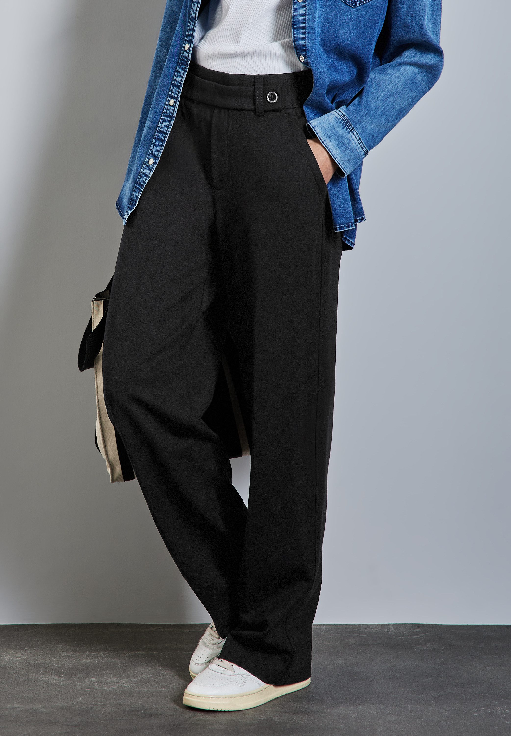 STREET ONE Stoffen broek met knoopdetail aan de taille dames broeken maat 40 zwart