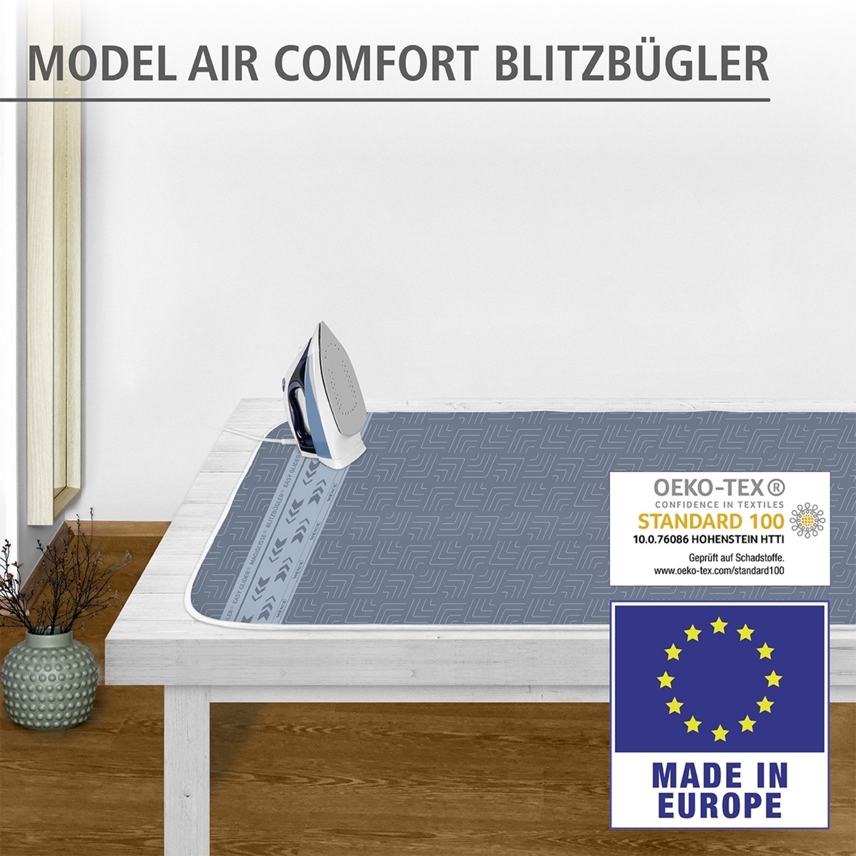 WENKO Perslap Model Air Comfort Strijkdeken voor de tafel, 5-laags, met blitzstrijkzone