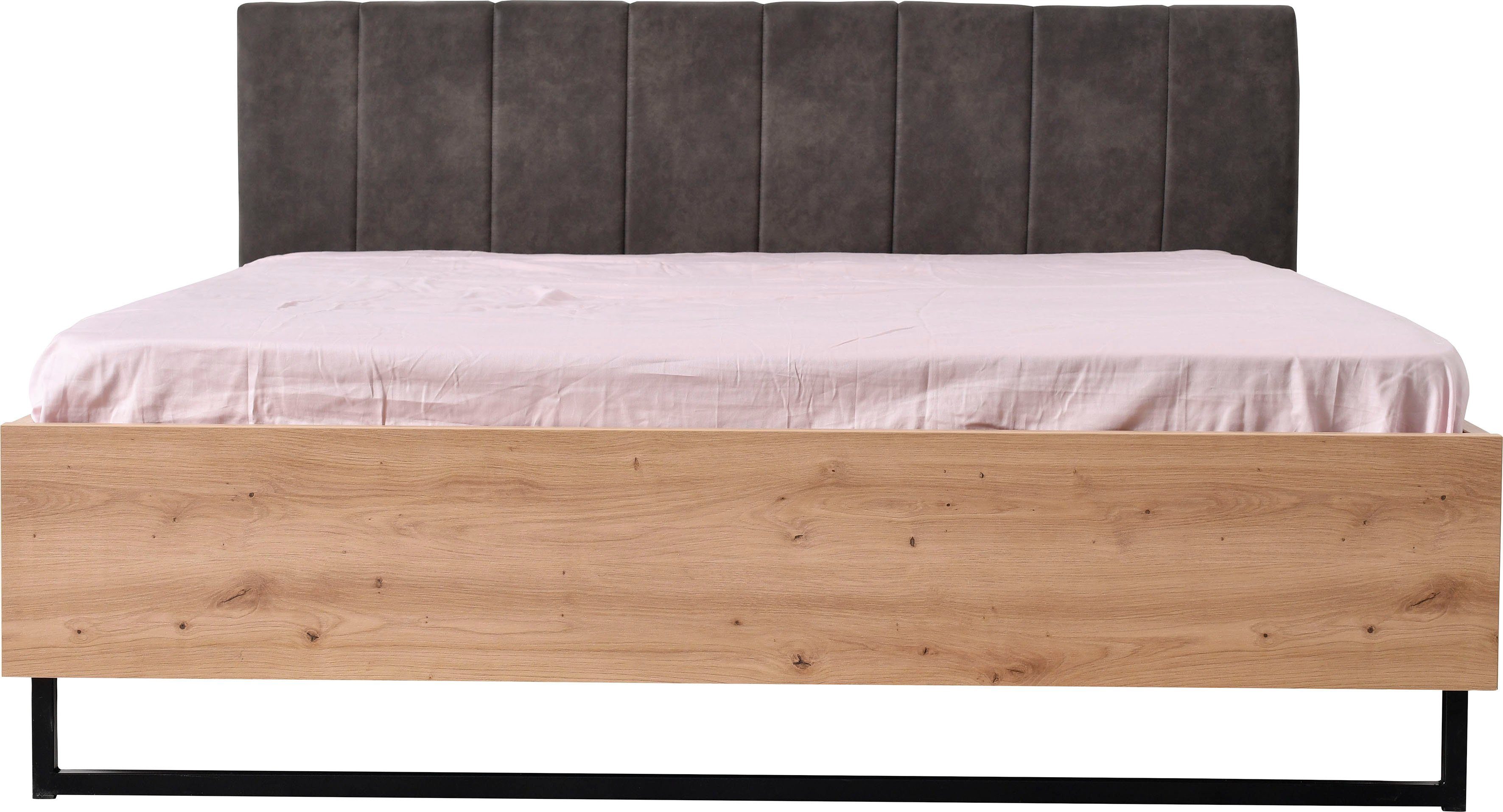 INOSIGN Bedframe Sardinië, FSC-gecertificeerd houtmateriaal met gepolsterde hoofdeinde, metalen voet in schaatsvorm, 160 of 180x200 cm