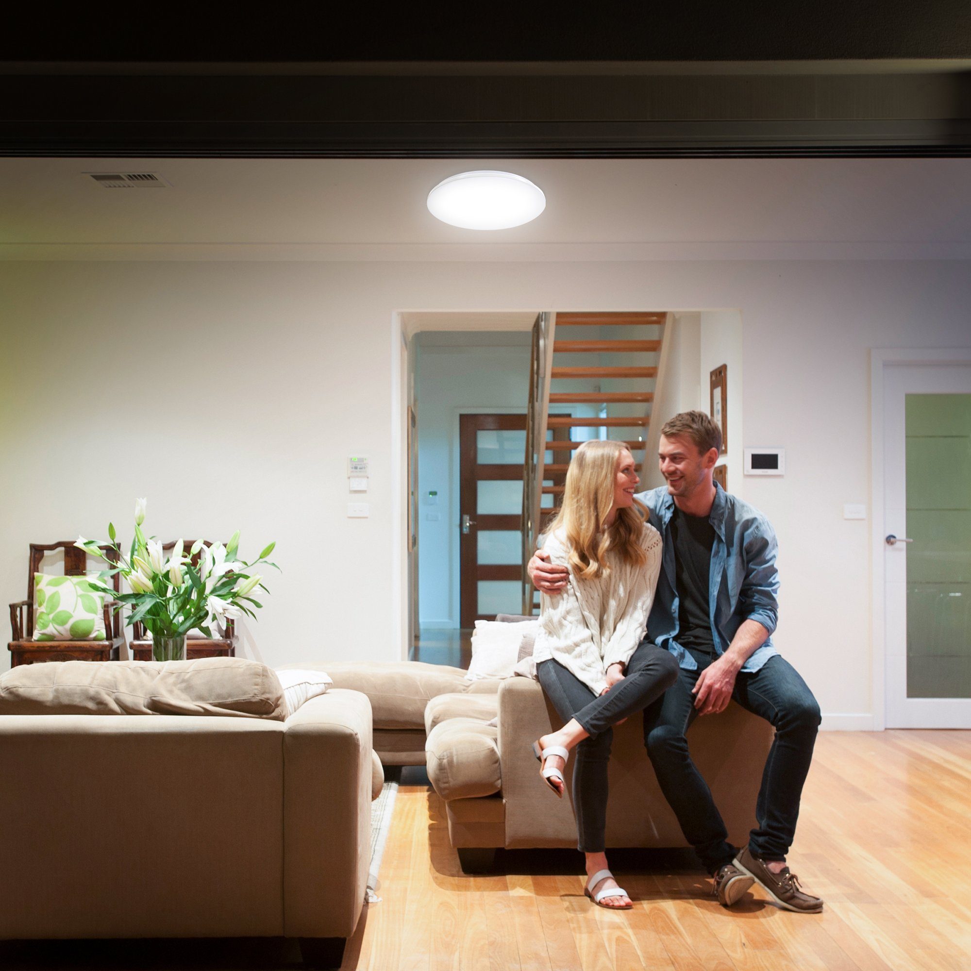 B.K.Licht Led-plafondlamp Plafondlamp, badkamer, inclusief 12 Watt LED-module 1200lm 4000K, plat, wit