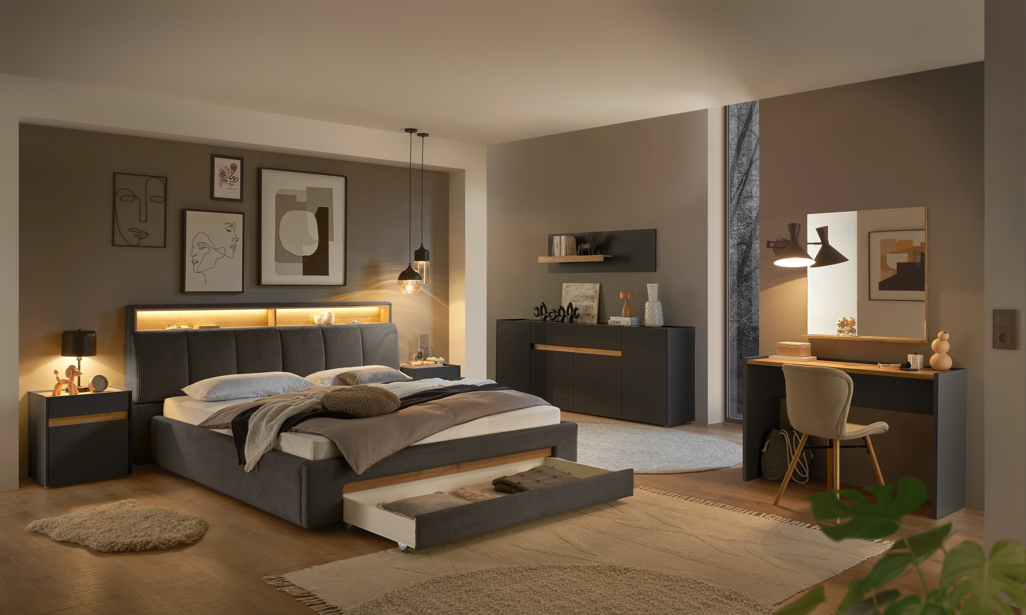 INOSIGN Gestoffeerd bed CiTY/GiRON,, gepolsterd opbergbed, met LED-verlichting Bedkisten met hondenbed of als opbergruimte, opklapbare hoofdeinden