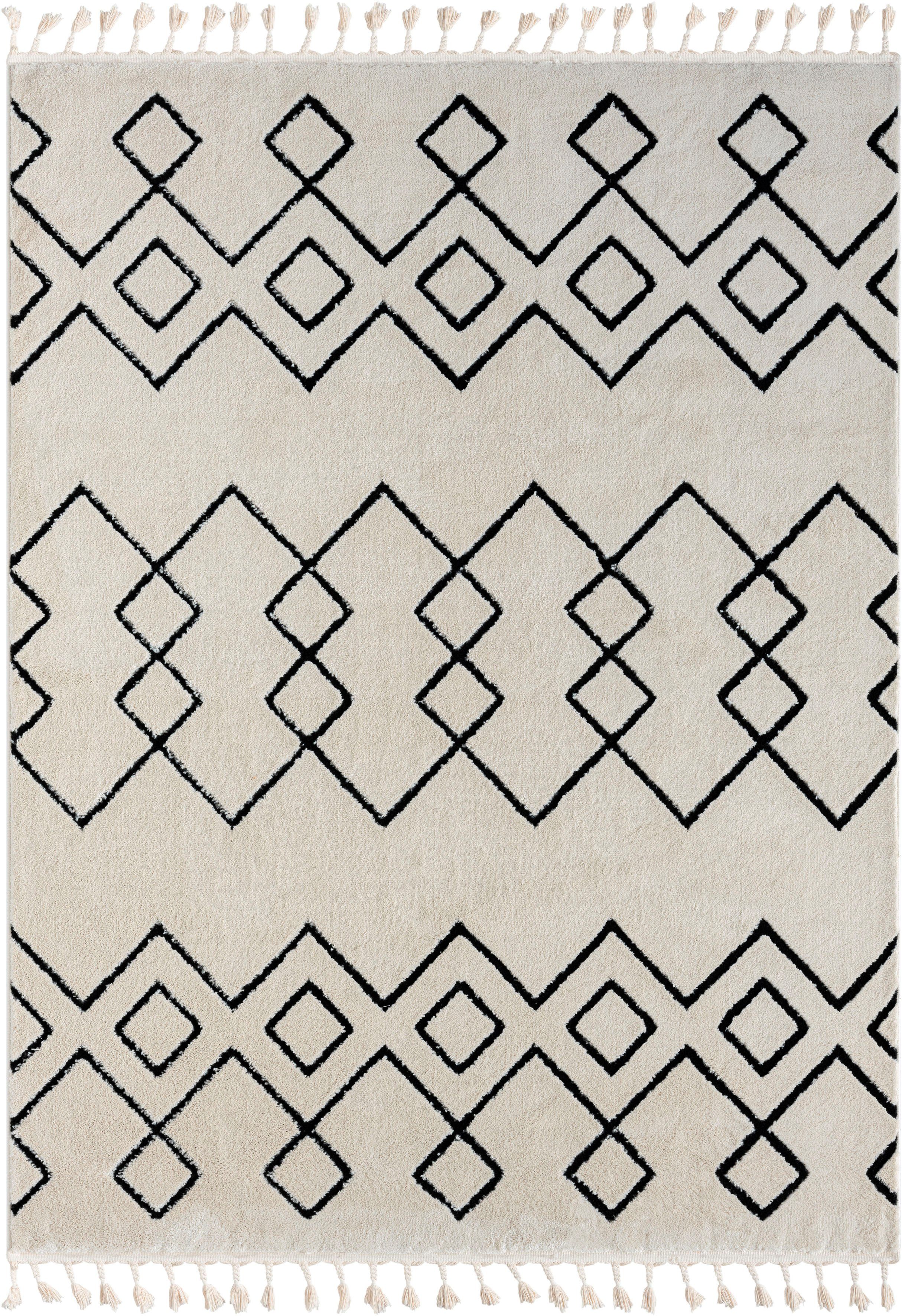 Myflair Möbel & Accessoires Hoogpolig vloerkleed Moroccan Mural modern, marokkaans ontwerp, fluffy zacht, met franjes