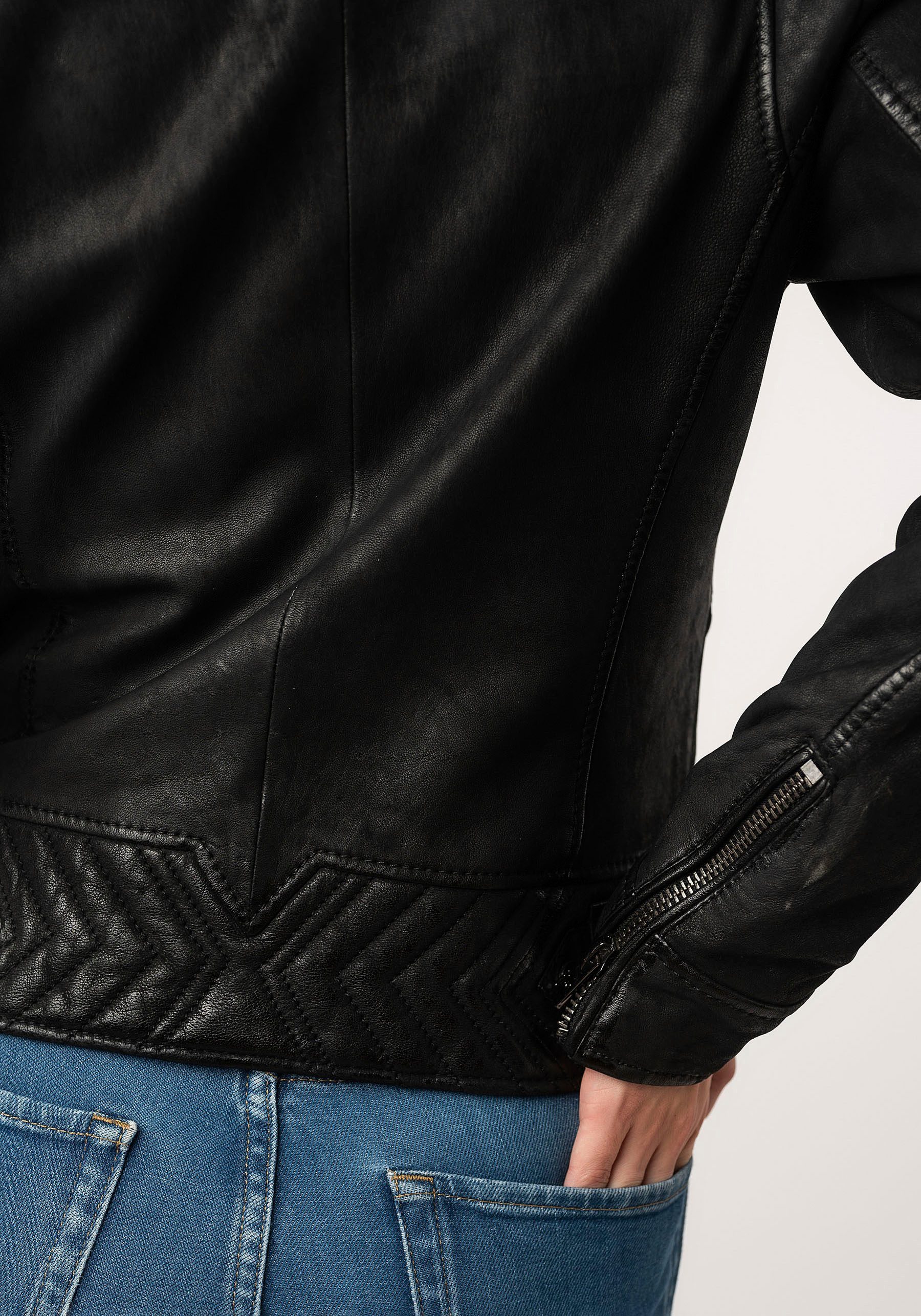 Mauritius Leren jack 2Wtashi met schouderflappen, met studs, met ritszakken