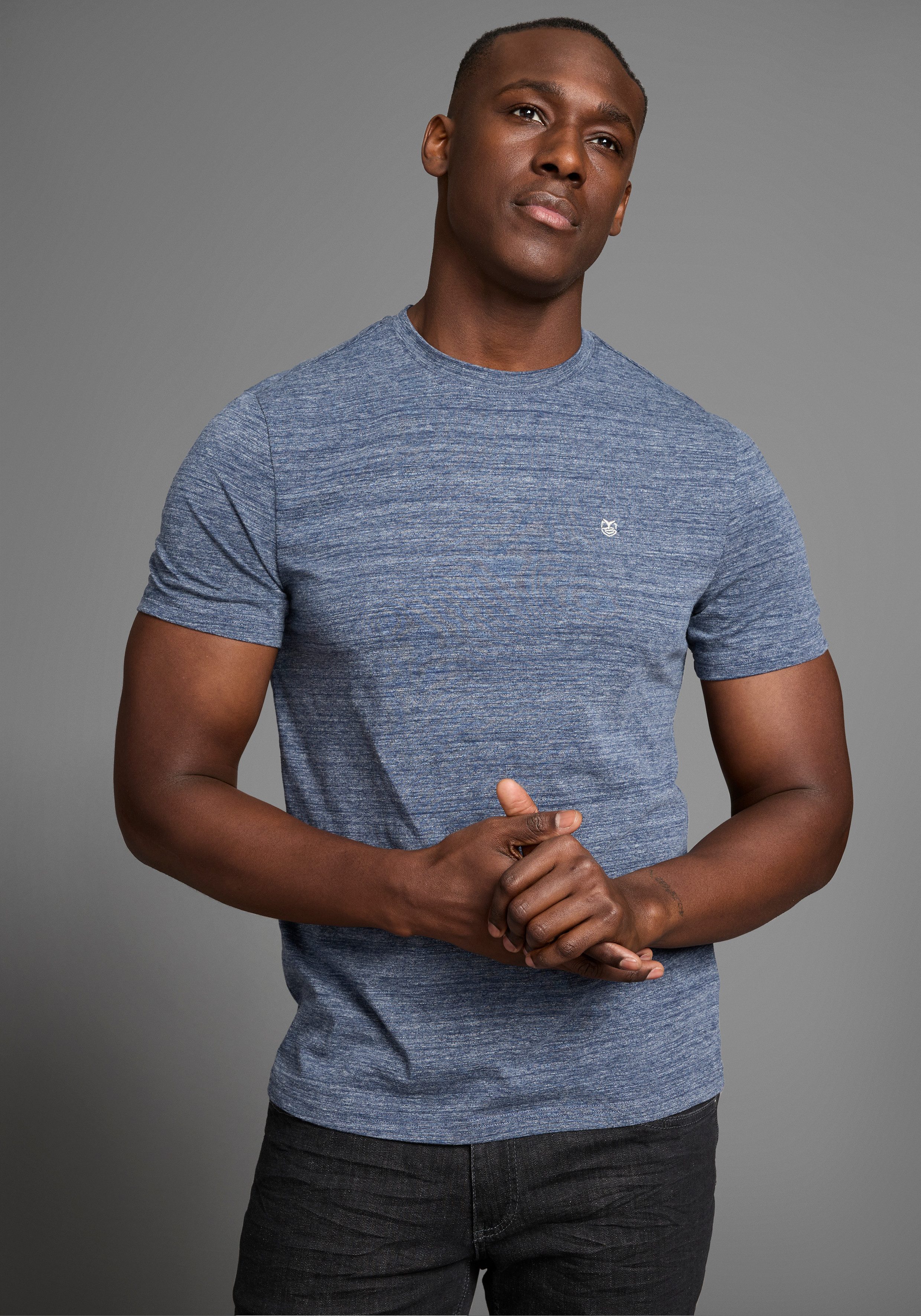 DELMAO T-shirt in hoogwaardige melange-look met subtiele logo-borduursel (set, 2 stuks)