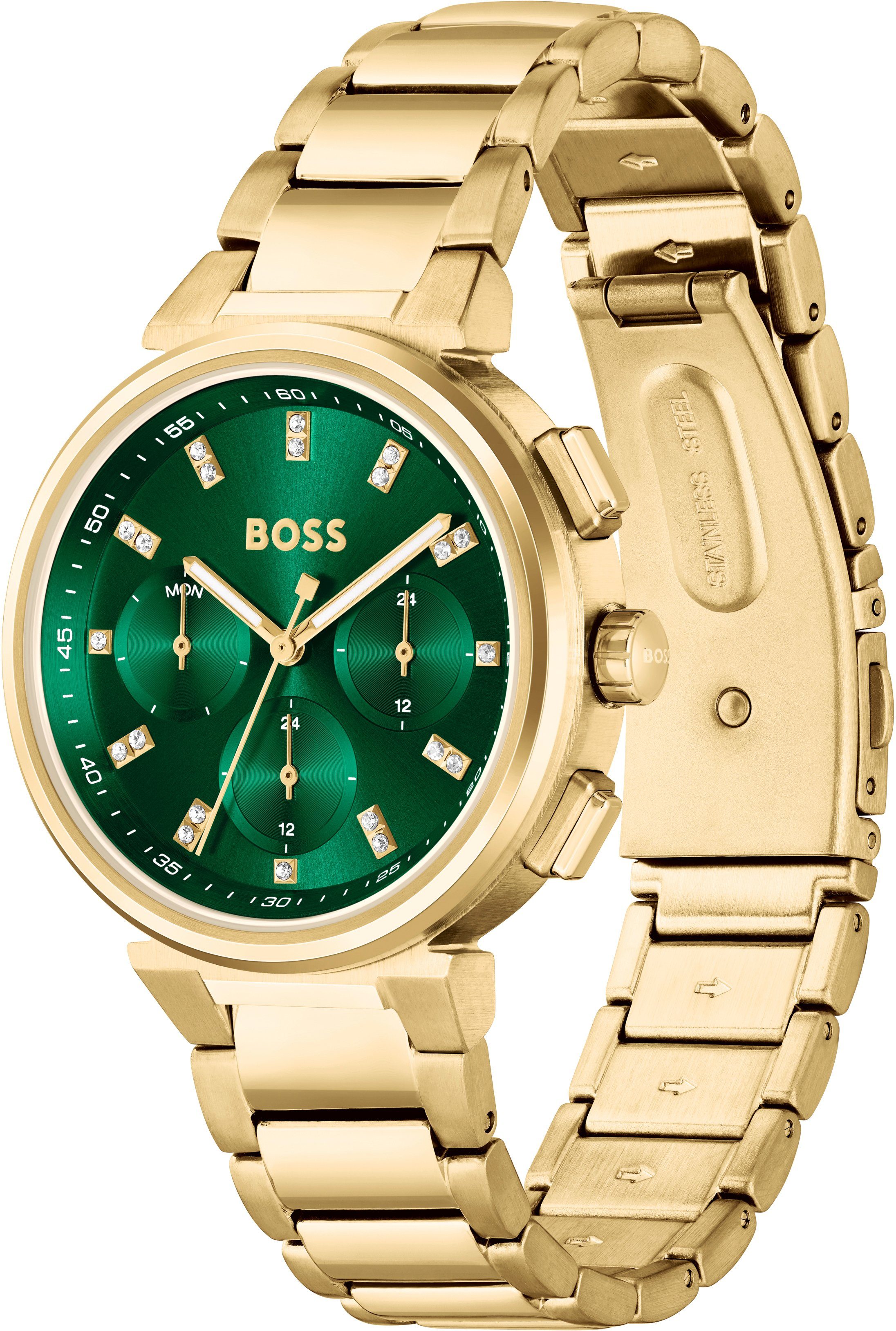 Boss Multifunctioneel horloge One Quartz horloge, dameshorloge, armbanduhr, glaskristallen, roestvrijstalen band