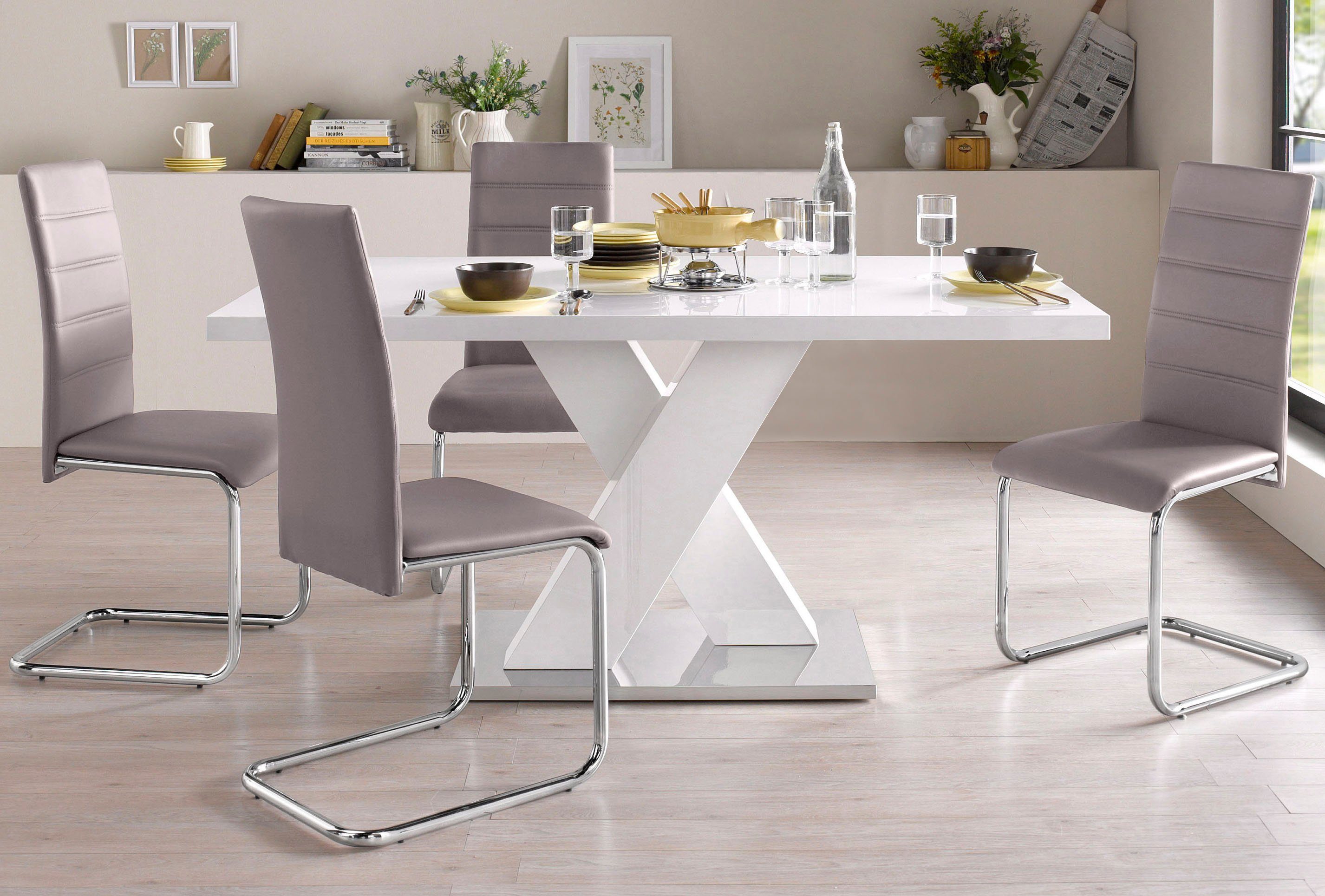 INOSIGN Vrijdragende stoel Adora (2 of set van 4) bekleding in imitatieleer, verchroomd metalen frame (set)