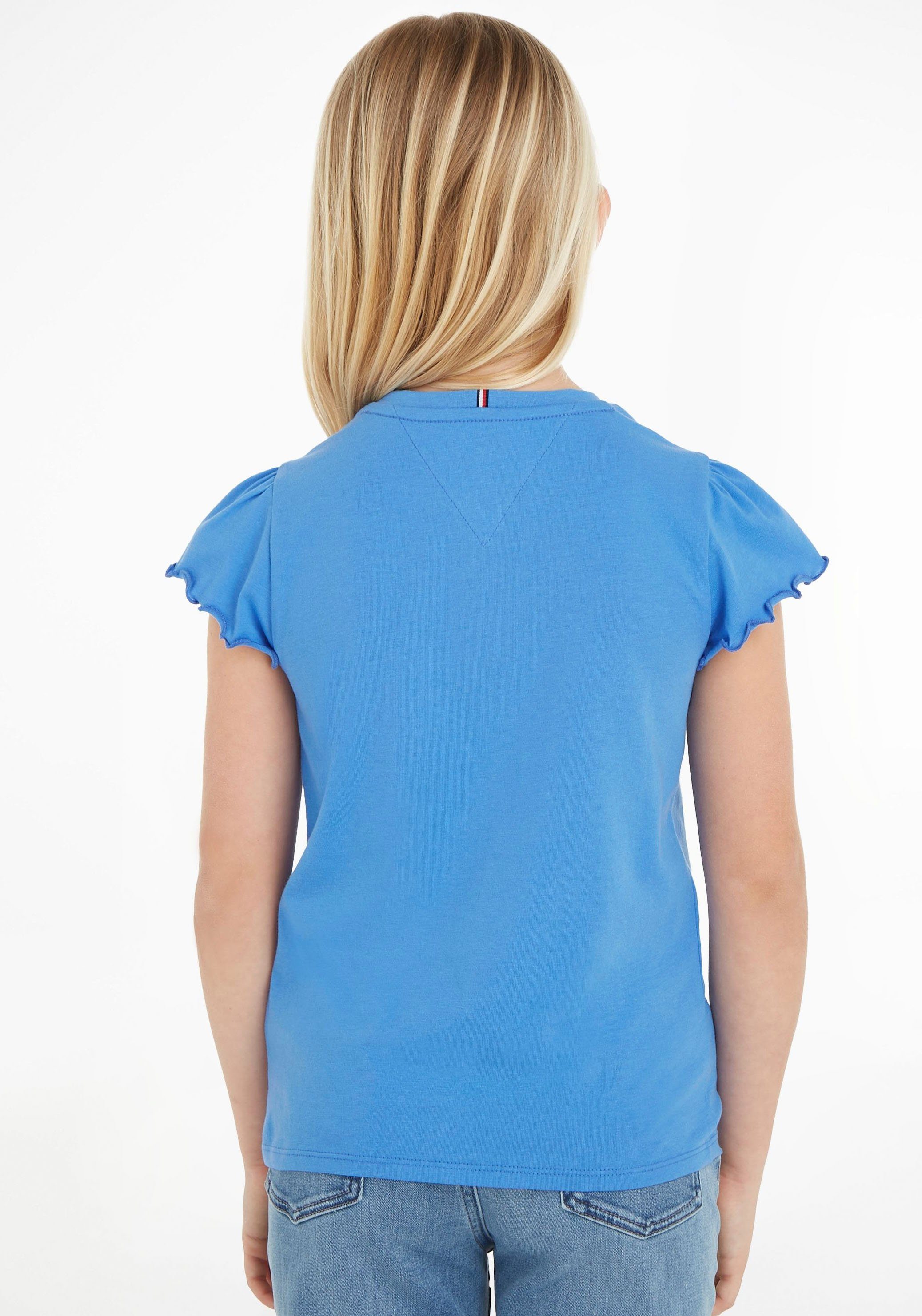 Tommy Hilfiger T-shirt ESSENTIAL RUFFLE SLEEVE TOP S/S met golfrand, logo-geborduurde details