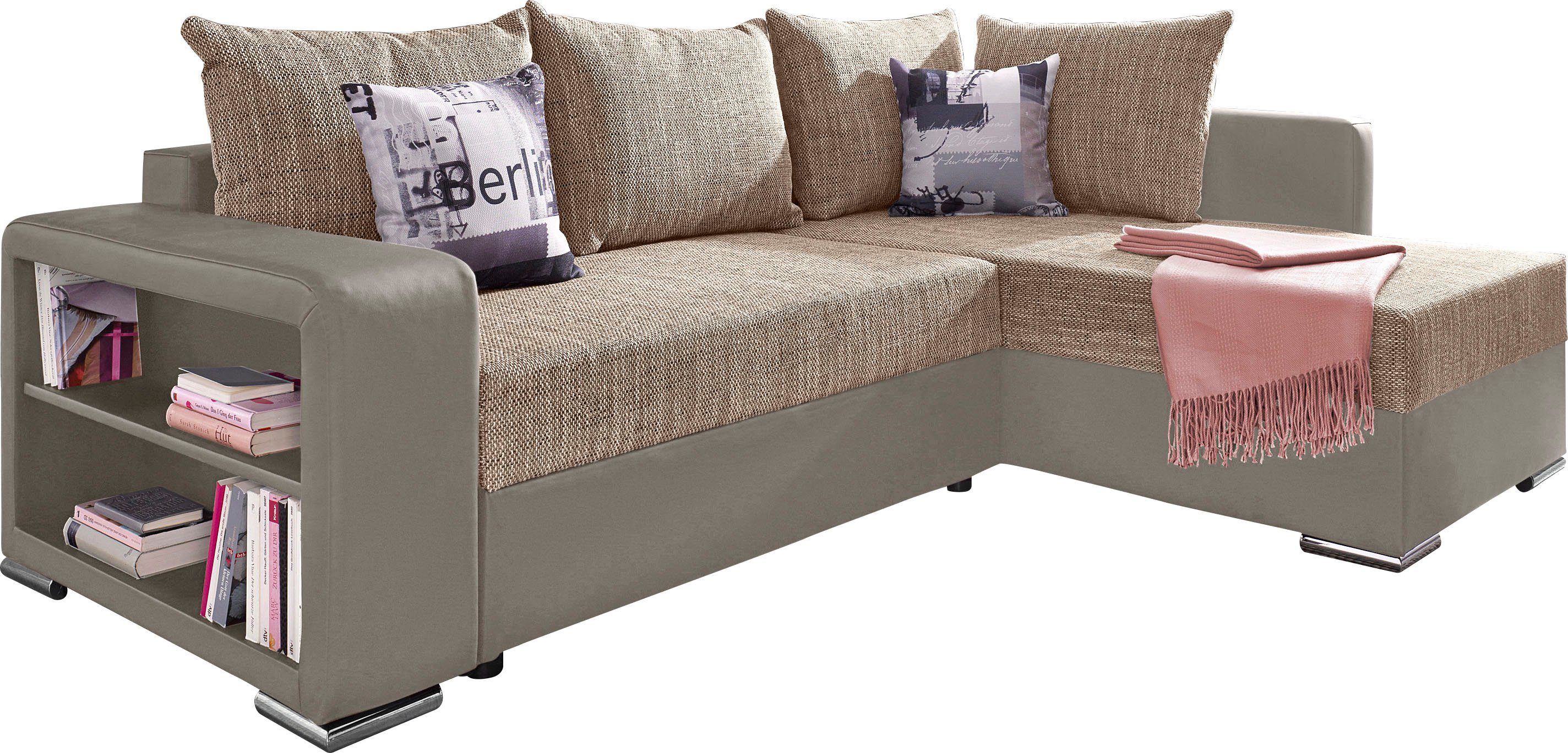 COLLECTION AB Hoekbank John L-vorm met bedfunctie, bedlade en geïntegreerd rek