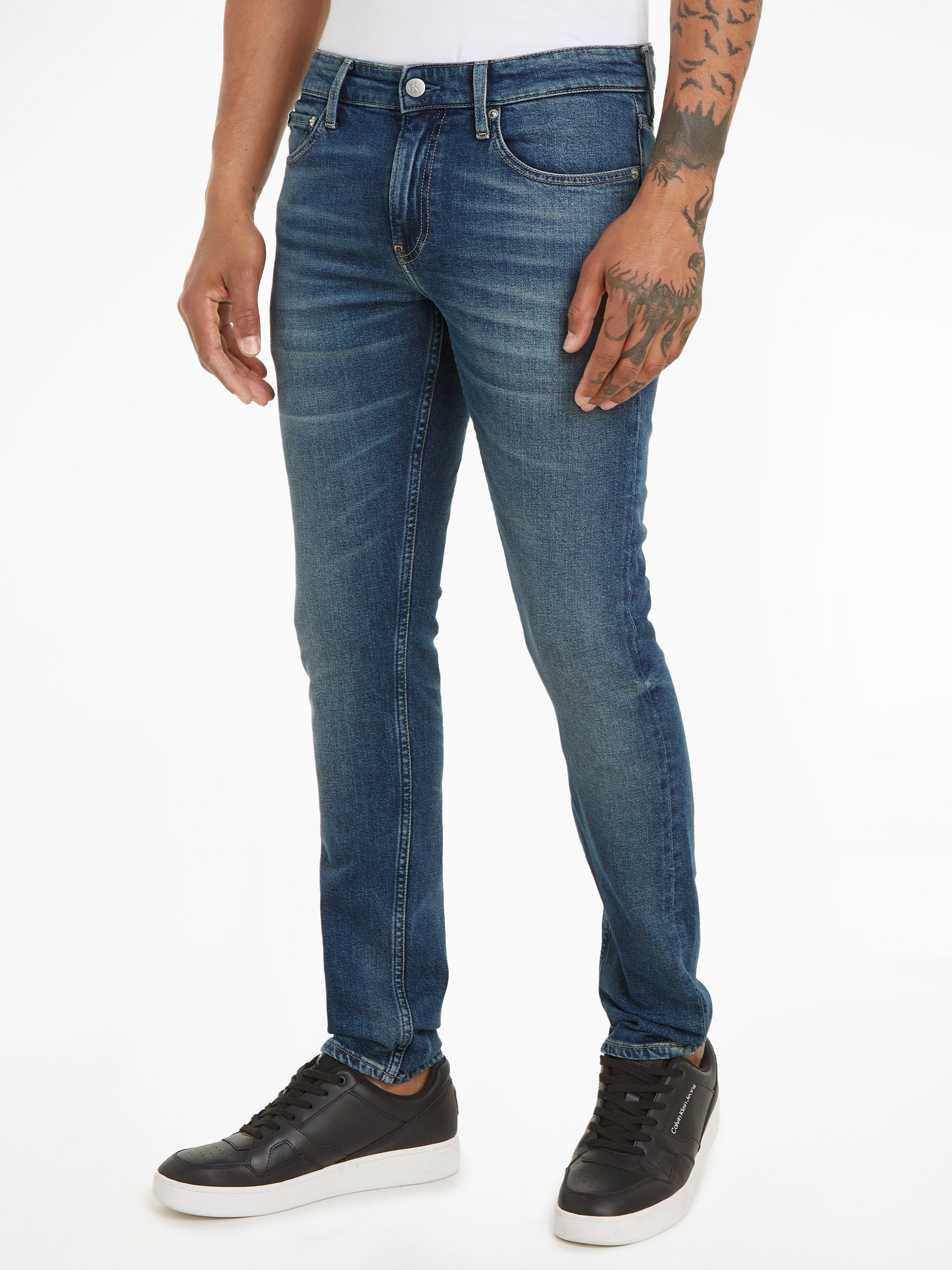 Calvin Klein Slim fit jeans SLIM in een klassiek 5-pocketsmodel heren slim fit jeans maat 34 blauw